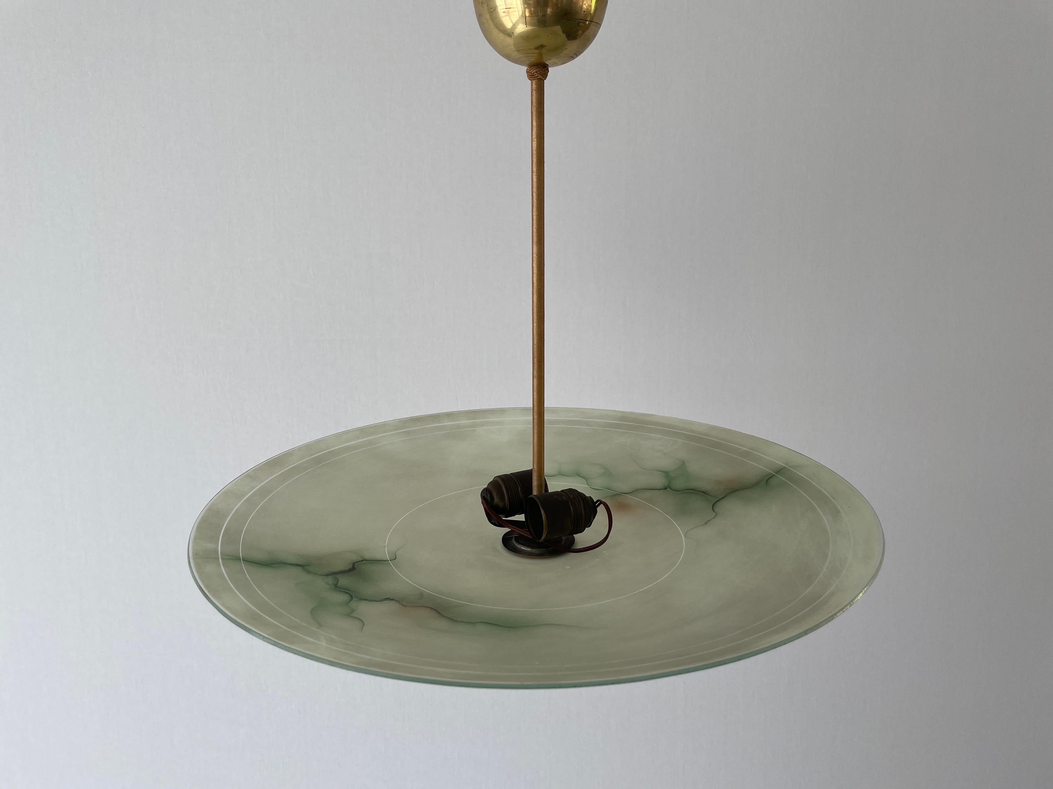 Art Deco Green Glass Ceiling Lamp, 1940s, Germany For Sale 2