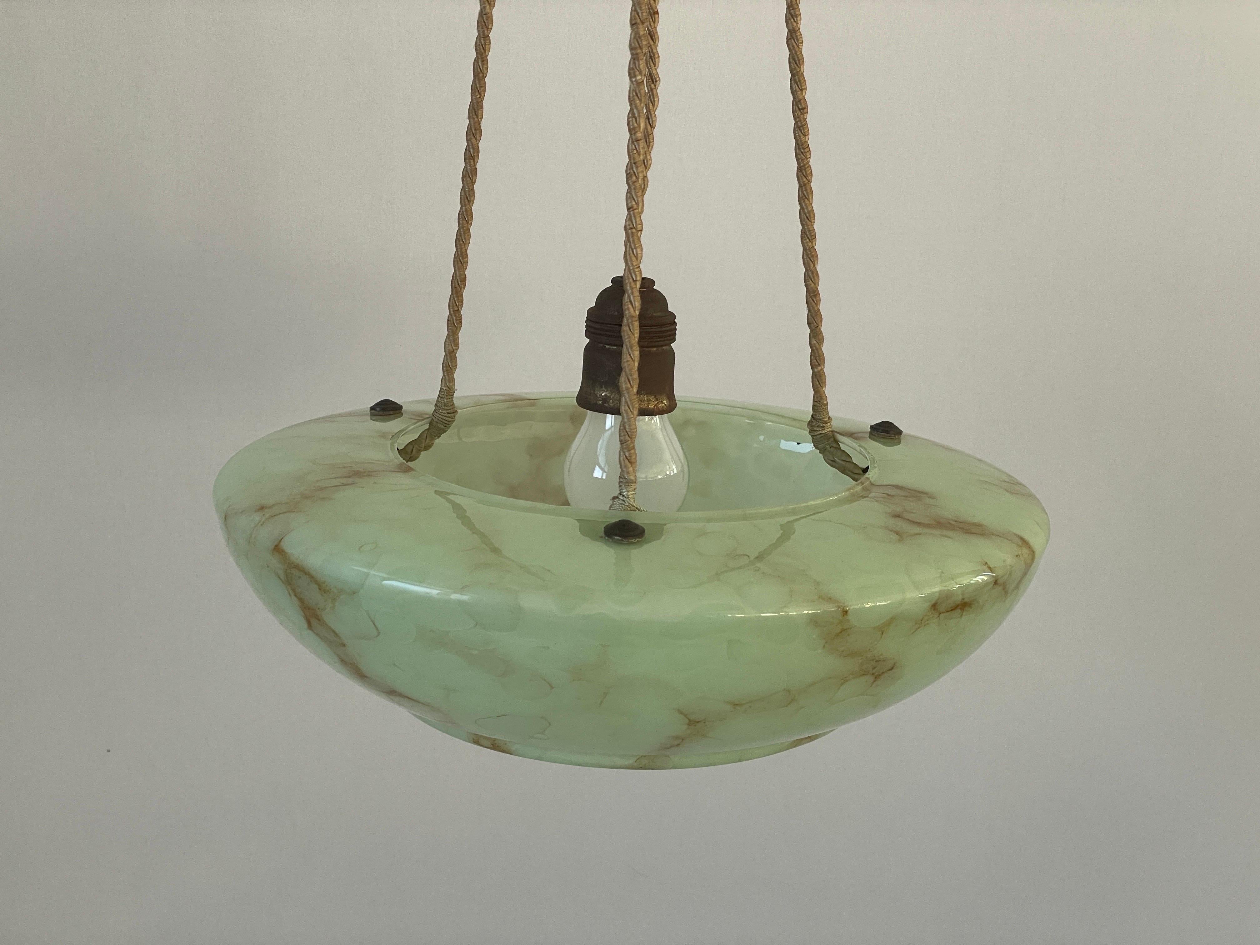 Milieu du XXe siècle Art Deco Green Glass Ceiling Lamp, 1940s, Germany en vente