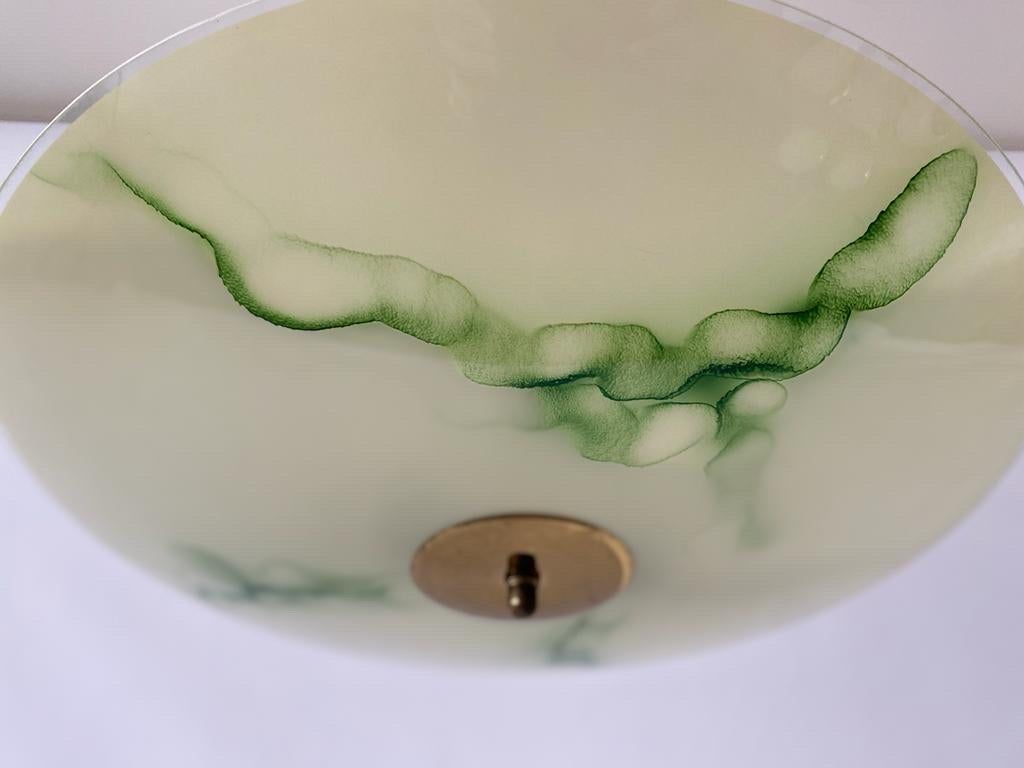 Art Deco Green Glass Ceiling Lamp, 1940s, Germany For Sale 3
