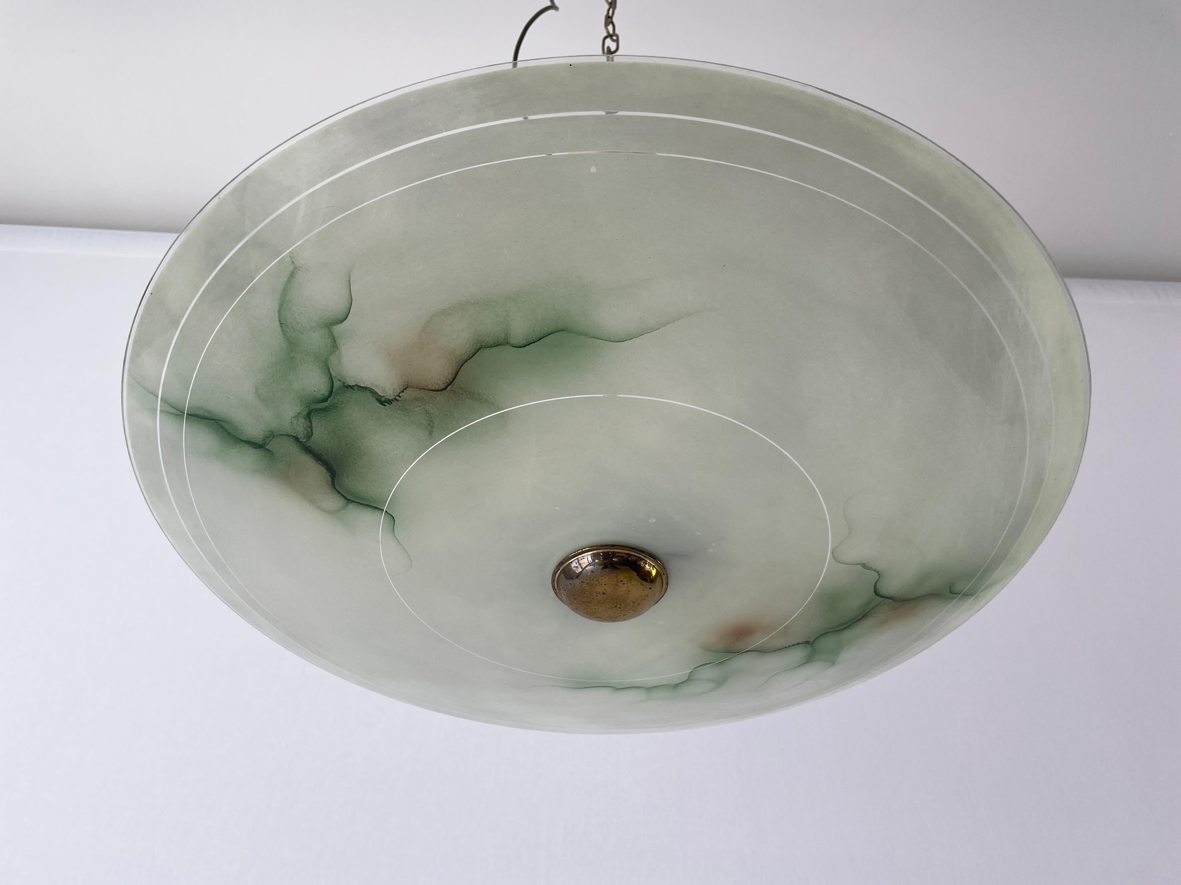 Art Deco Green Glass Ceiling Lamp, 1940s, Germany For Sale 3