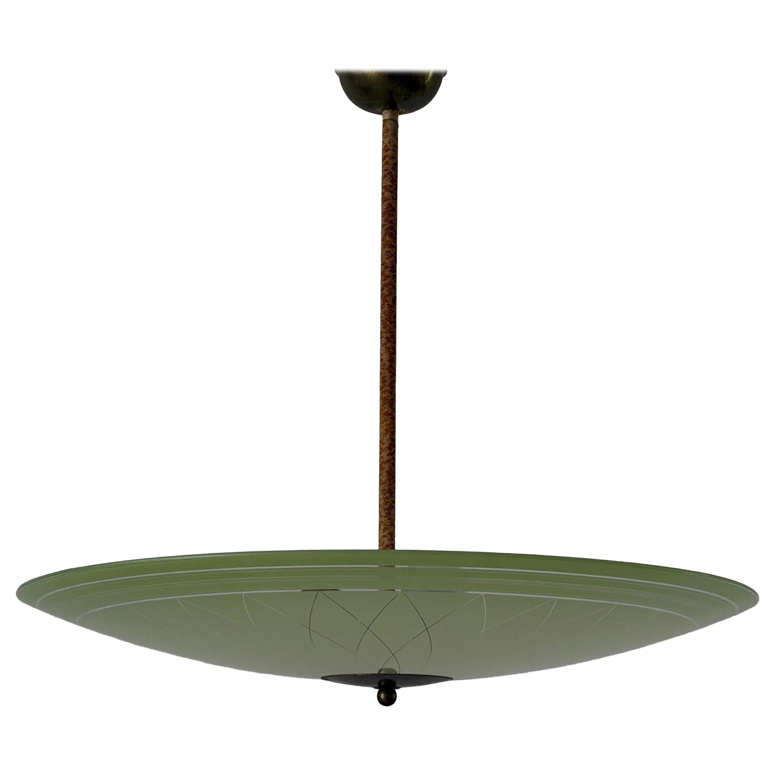 Art Deco Green Glass Ceiling Lamp, 1940s, Germany