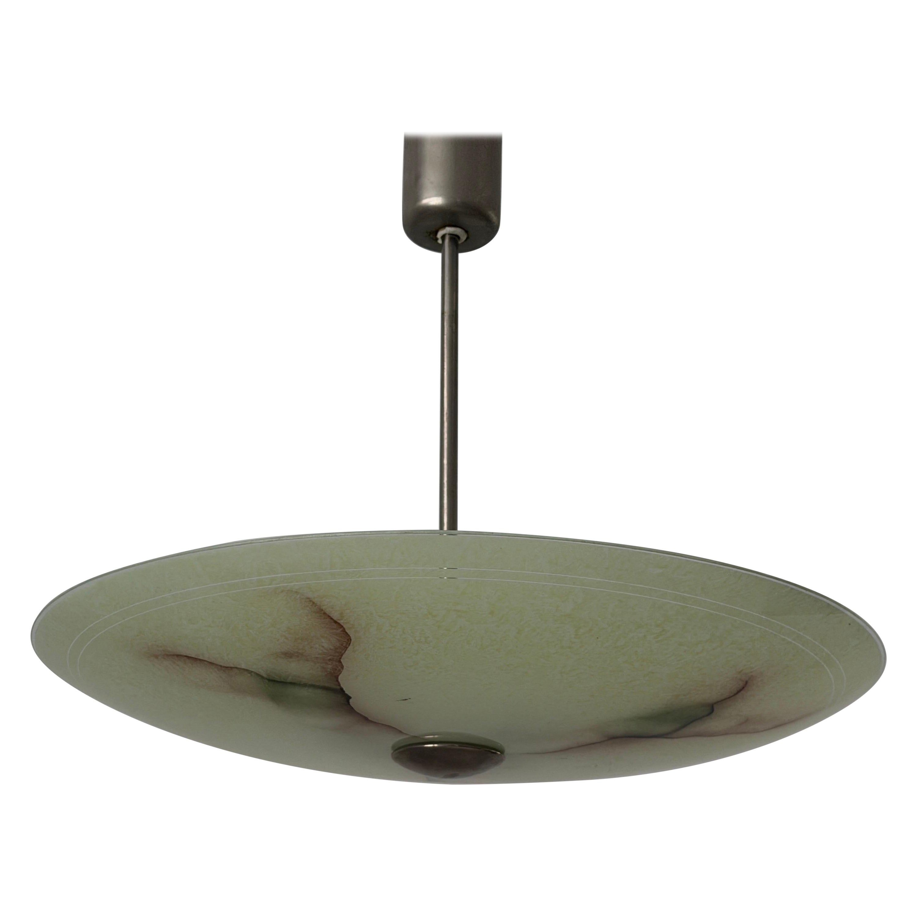 Art Deco Green Glass Ceiling Lamp, 1940s, Germany