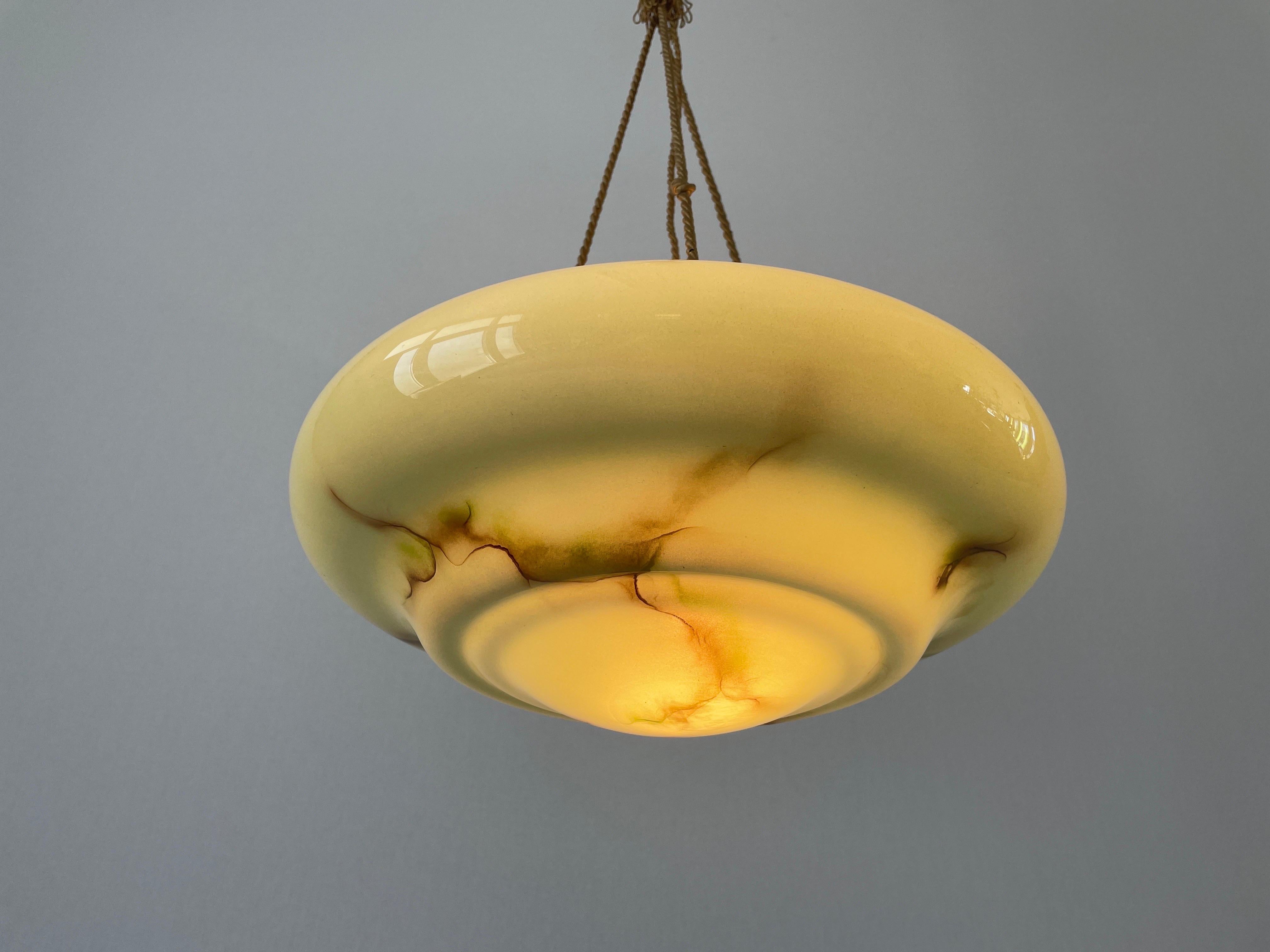 Art Deco Green Glass Ceiling Lamp, 1950s, Germany 5
