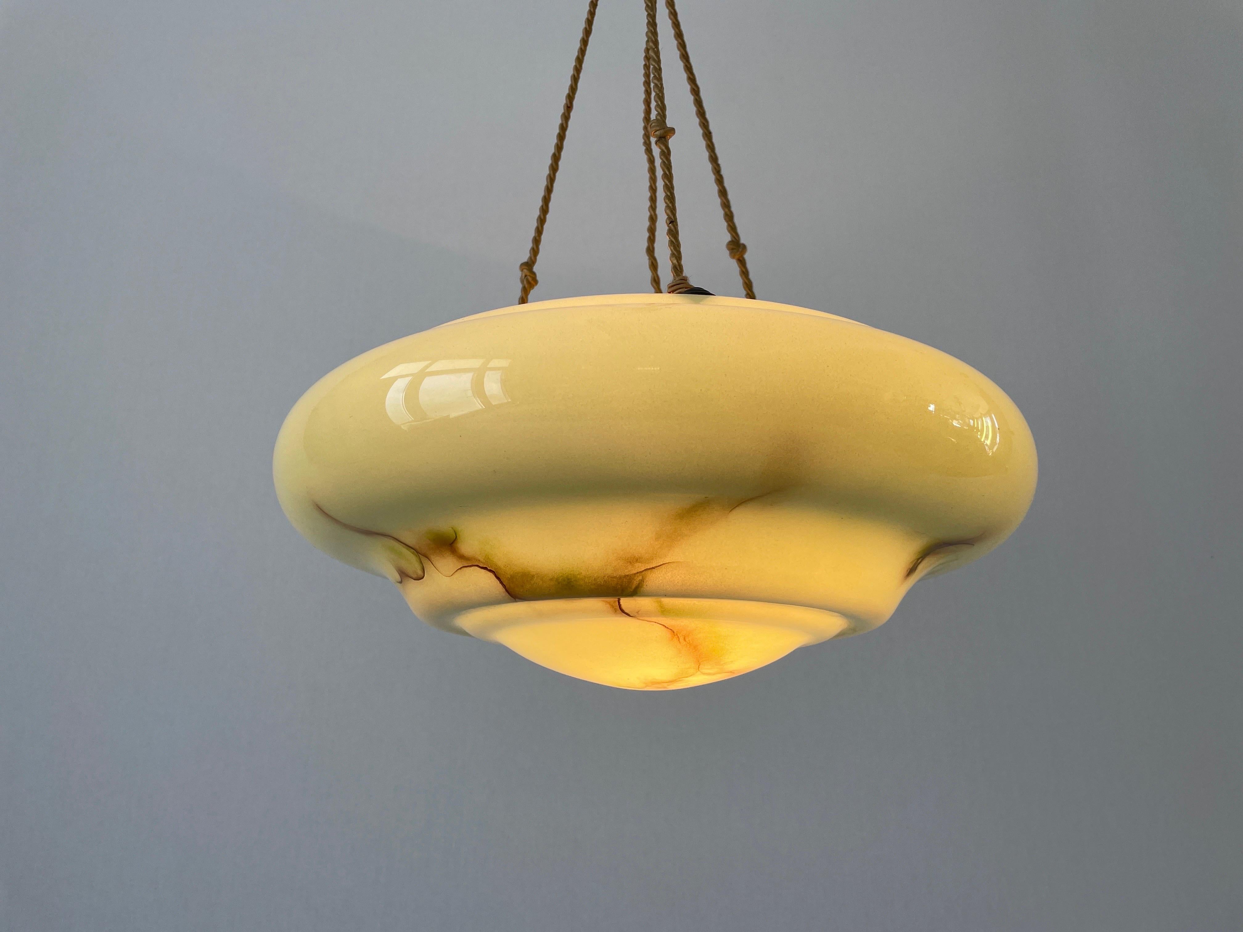 Art Deco Green Glass Ceiling Lamp, 1950s, Germany 6
