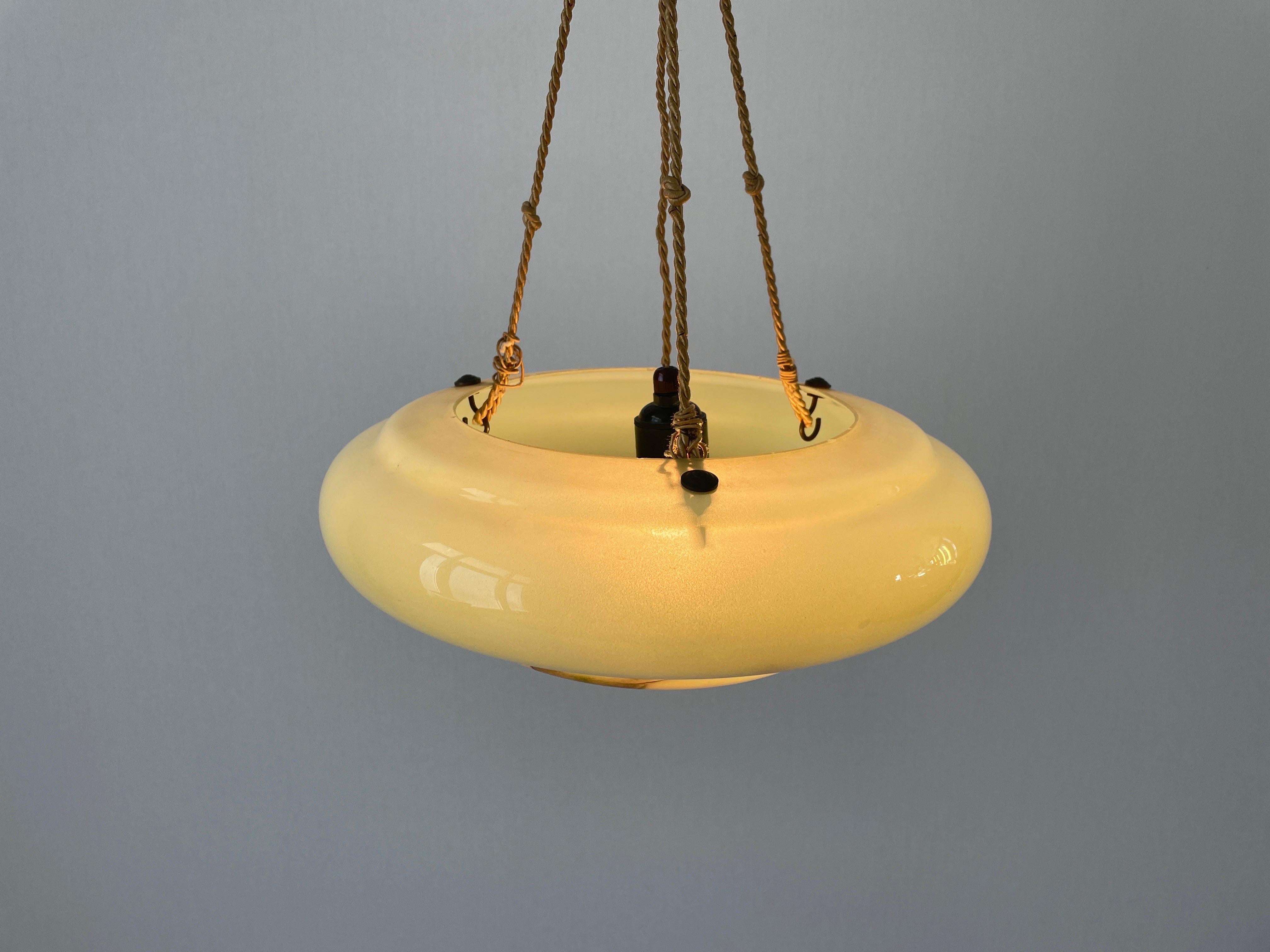 Art Deco Green Glass Ceiling Lamp, 1950s, Germany 7