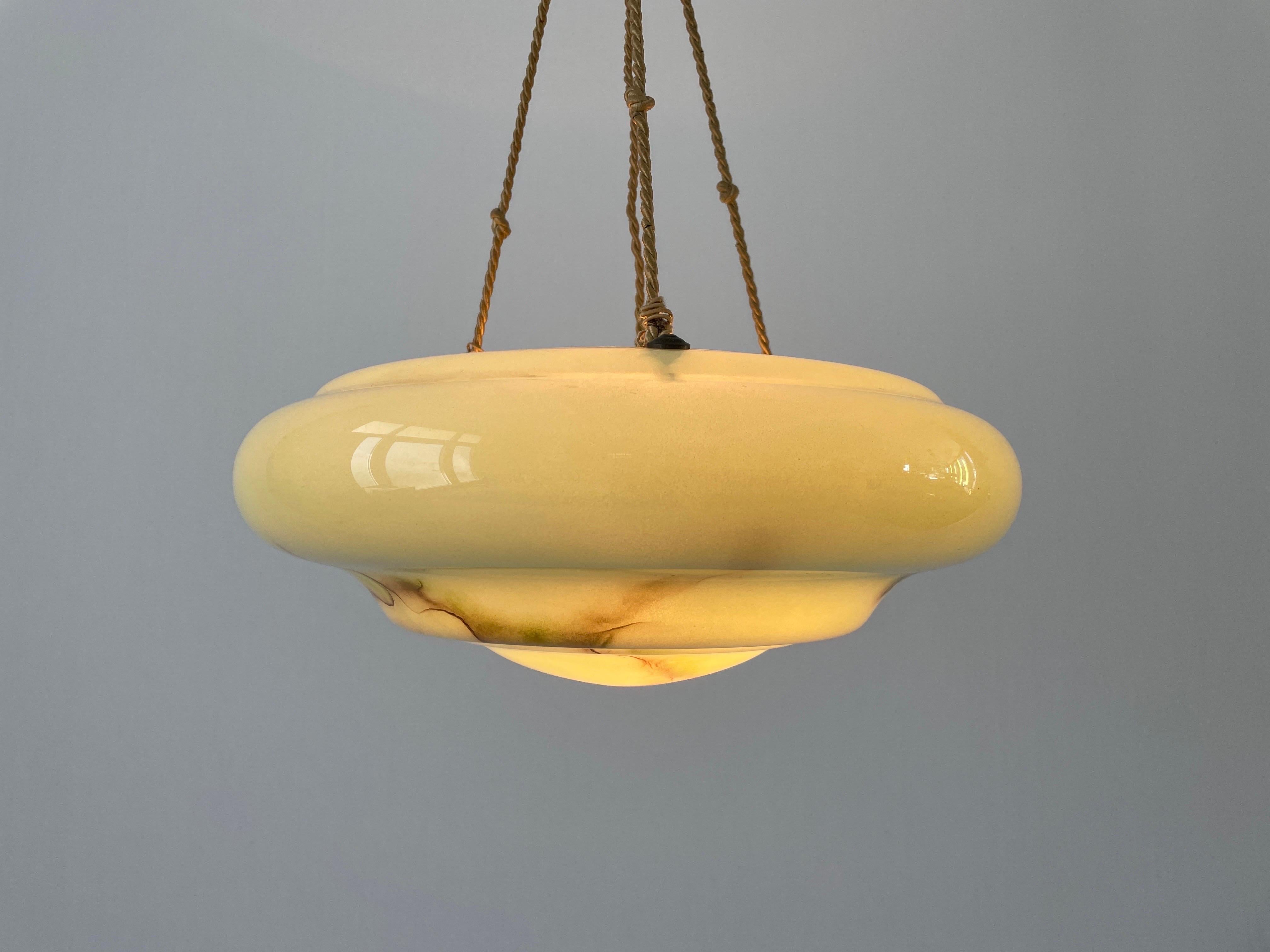 Art Deco Green Glass Ceiling Lamp, 1950s, Germany 8