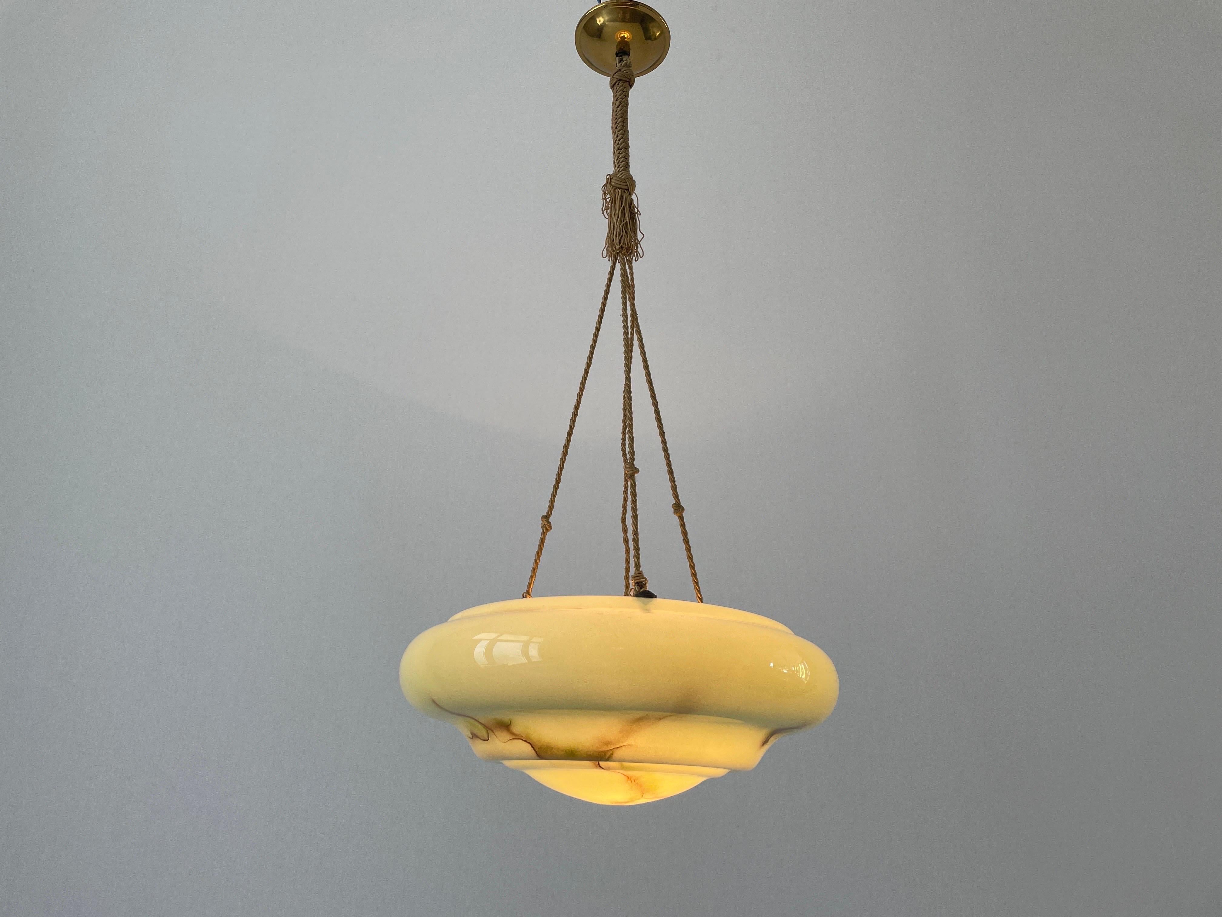 Art Deco Green Glass Ceiling Lamp, 1950s, Germany 9