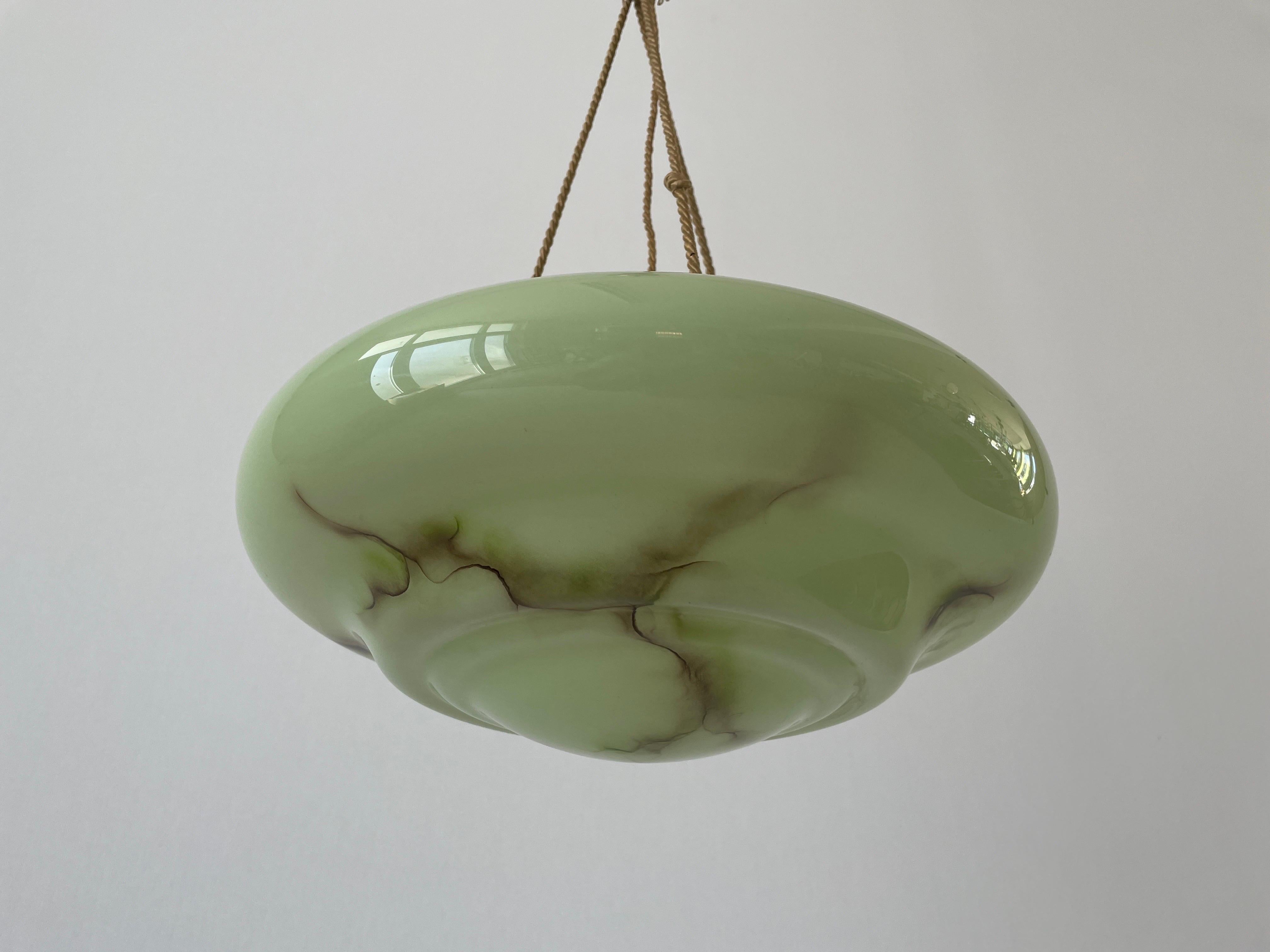 Mid-20th Century Art Deco Green Glass Ceiling Lamp, 1950s, Germany