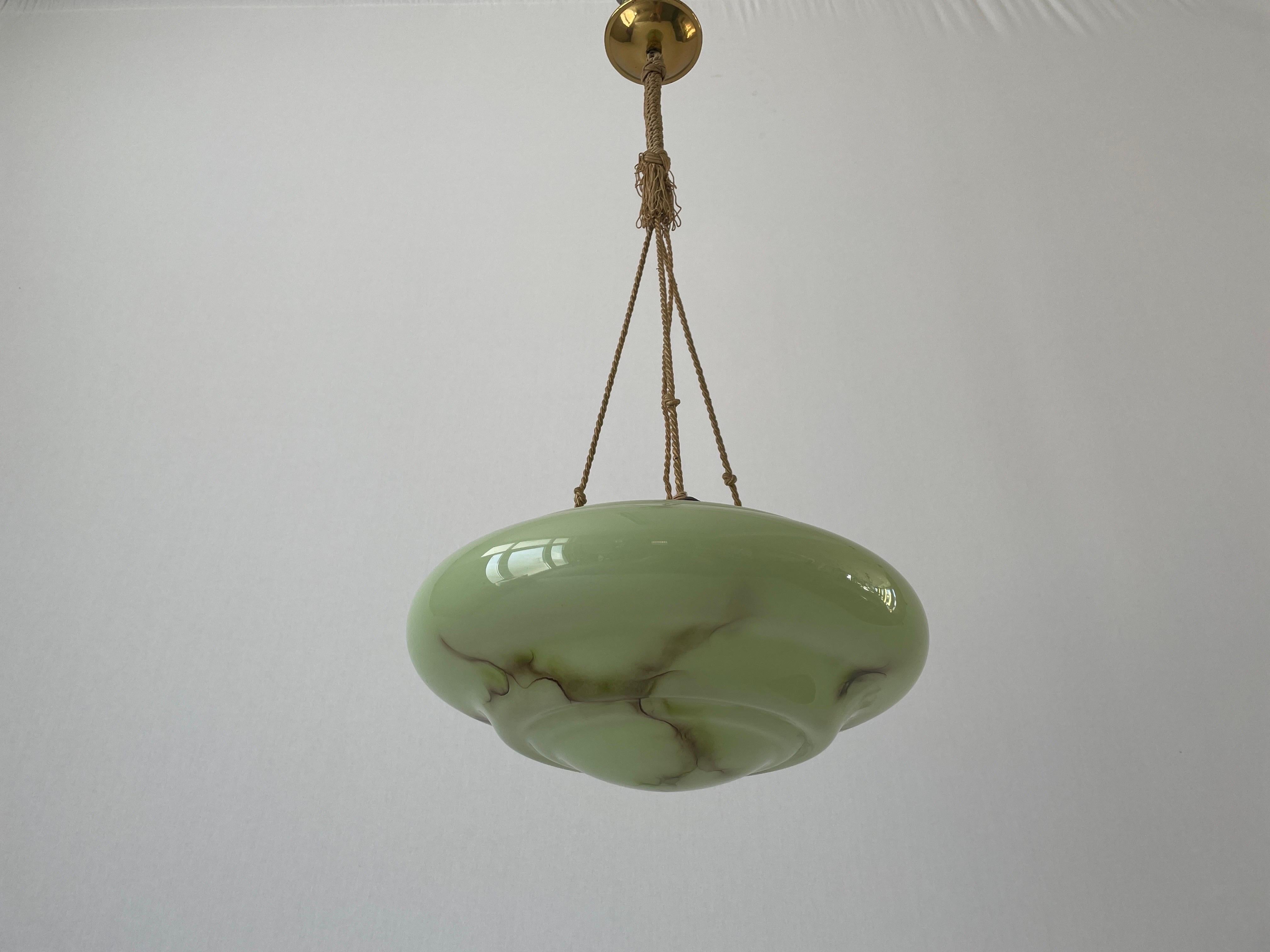 Art Deco Green Glass Ceiling Lamp, 1950s, Germany 4