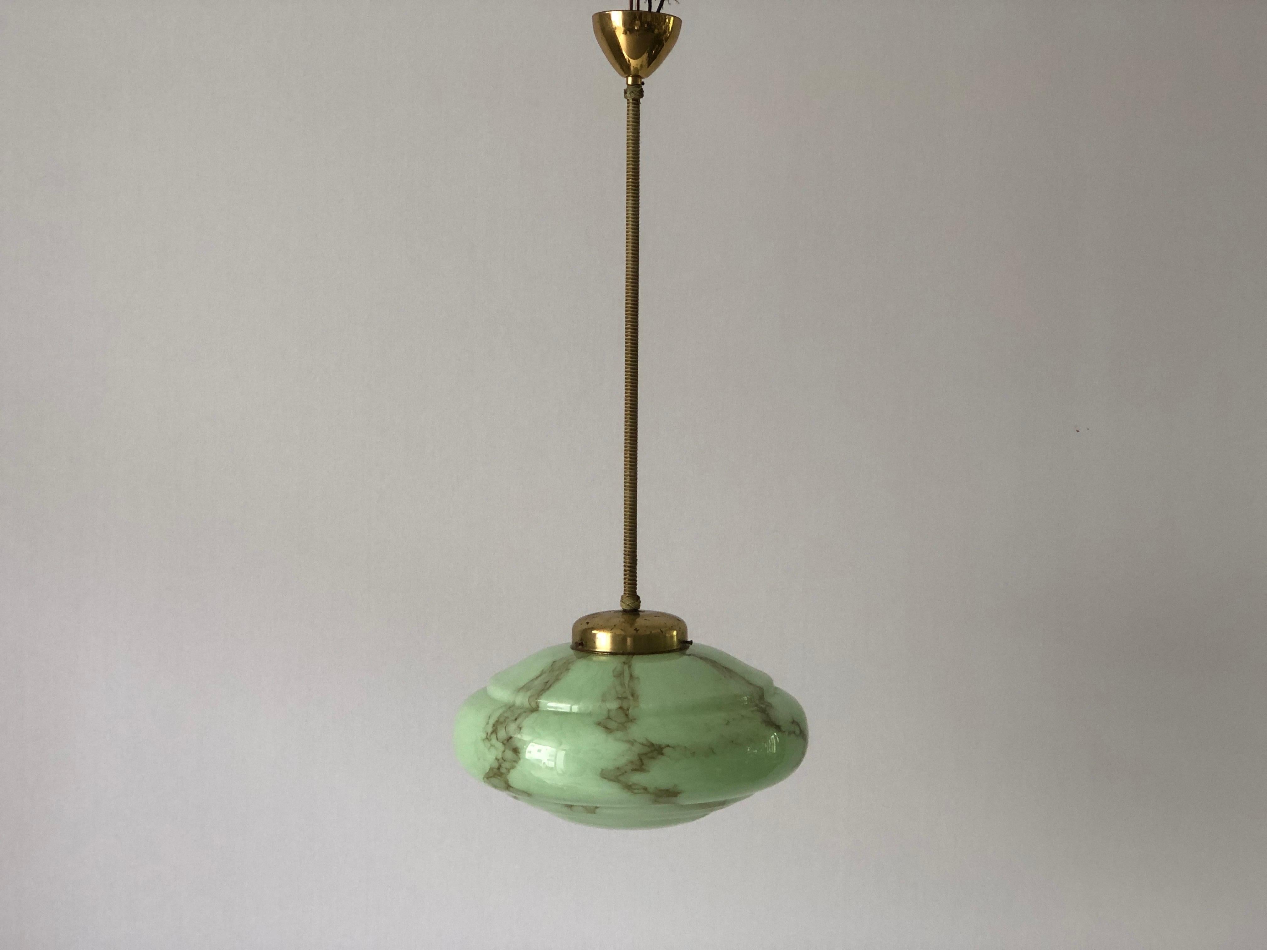 Art Deco Green Glass Ceiling Lamp by VEB Leuchten, 1940s, Germany For Sale 5