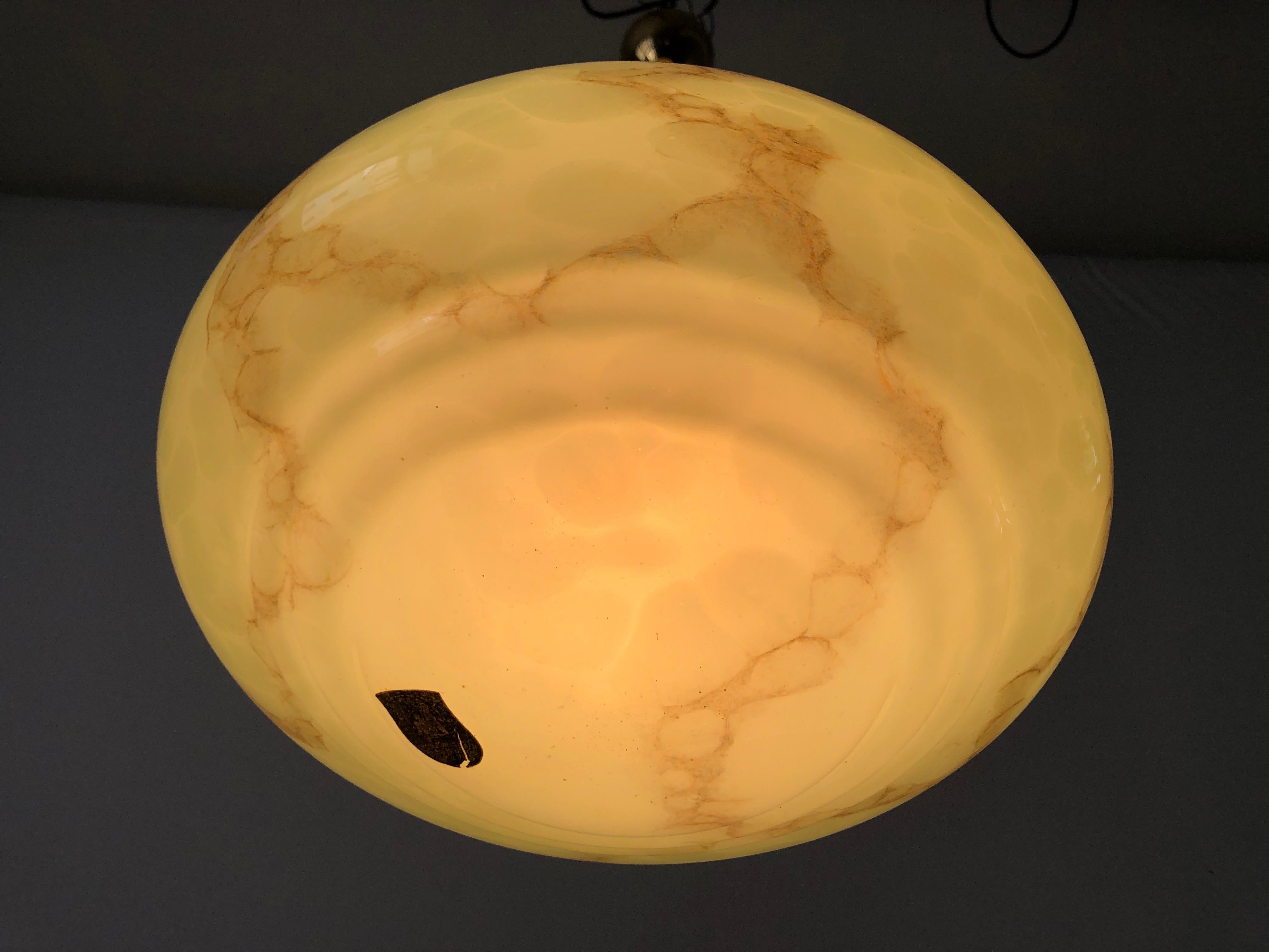 Art Deco Green Glass Ceiling Lamp by VEB Leuchten, 1940s, Germany For Sale 6