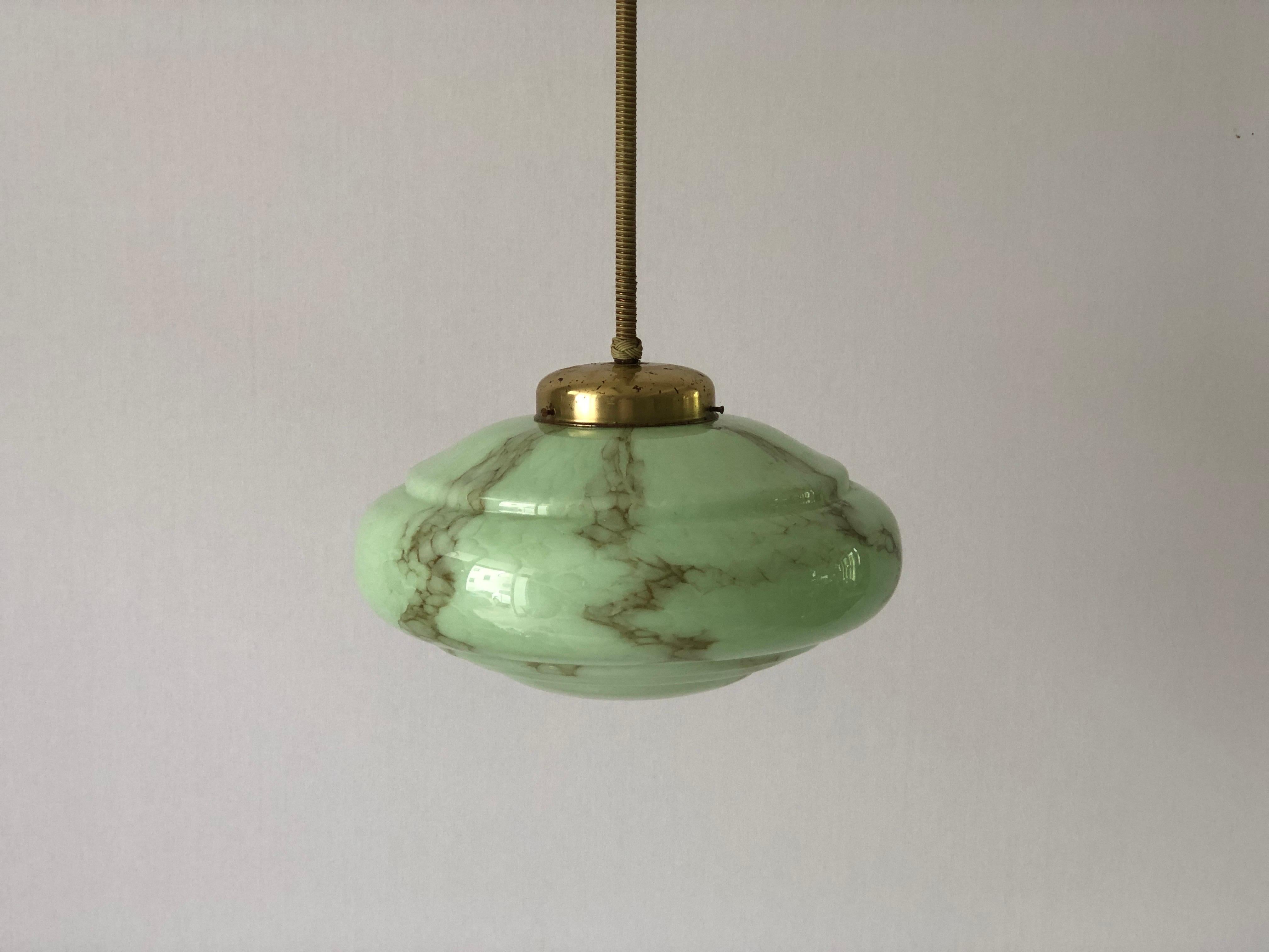 Art Deco Green Glass Ceiling Lamp by VEB Leuchten, 1940s, Germany For Sale 7