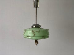 Art Deco Green Glass Ceiling Lamp by VEB Leuchten, 1940s, Germany