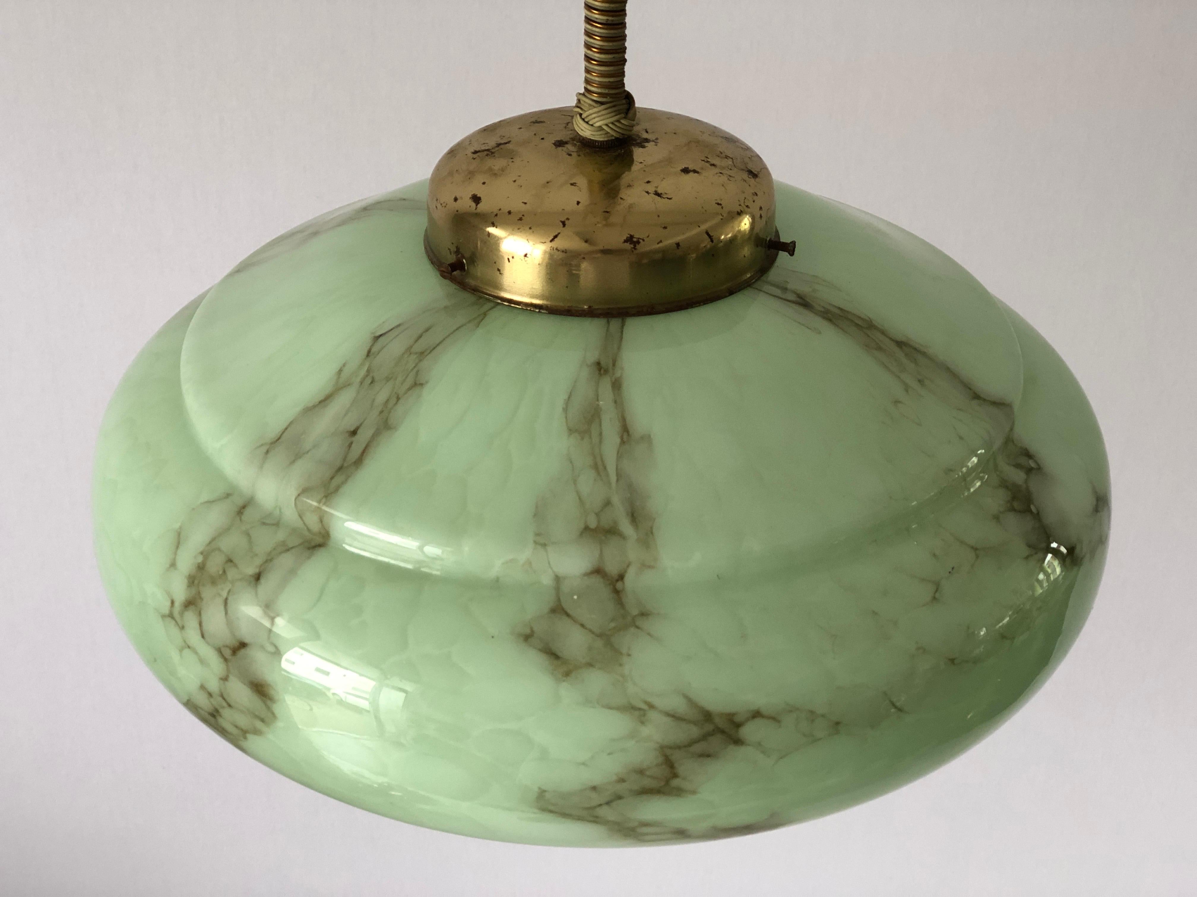Art Deco Green Glass Ceiling Lamp by VEB Leuchten, 1940s, Germany In Excellent Condition For Sale In Hagenbach, DE
