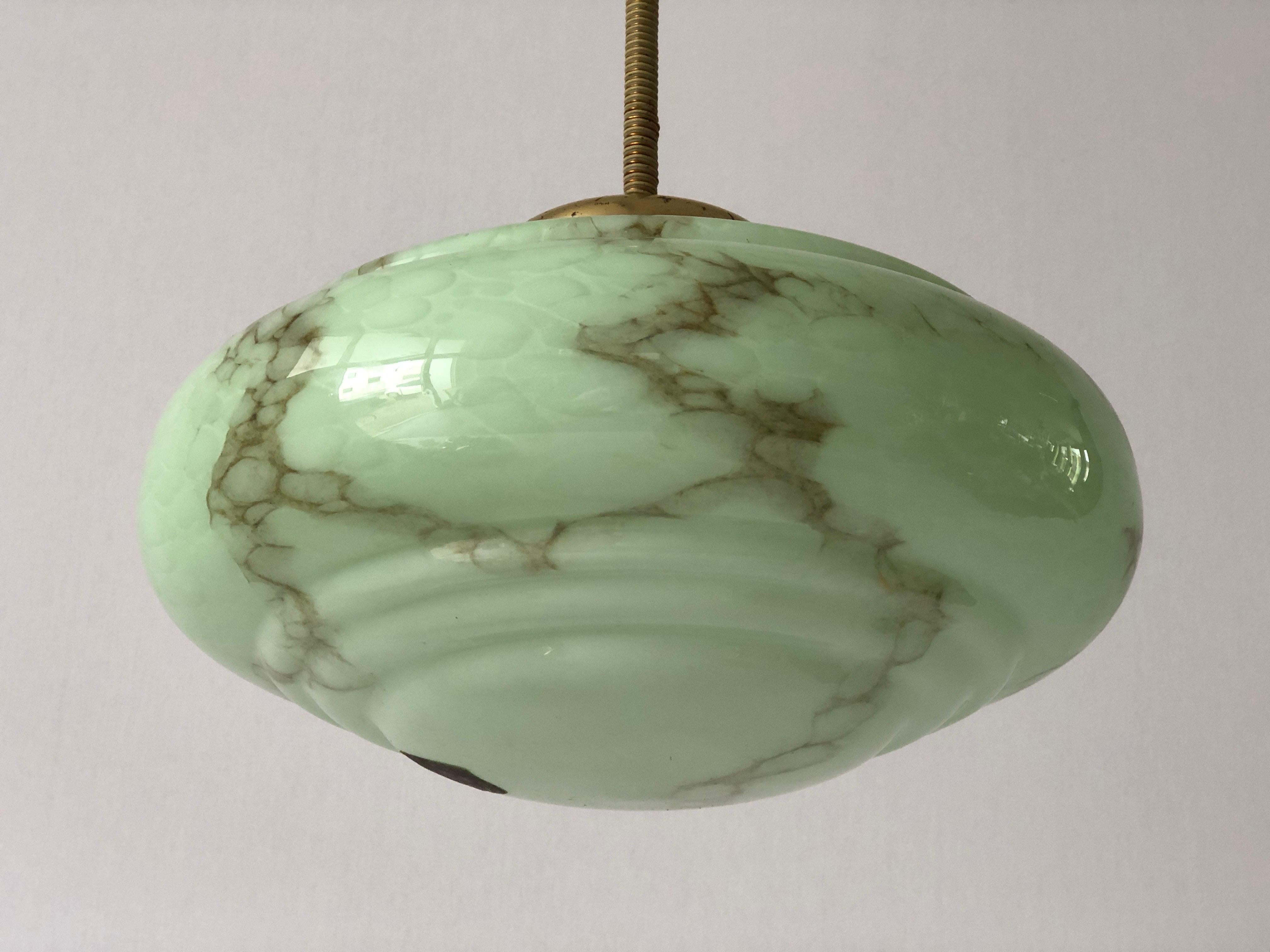 Mid-20th Century Art Deco Green Glass Ceiling Lamp by VEB Leuchten, 1940s, Germany For Sale