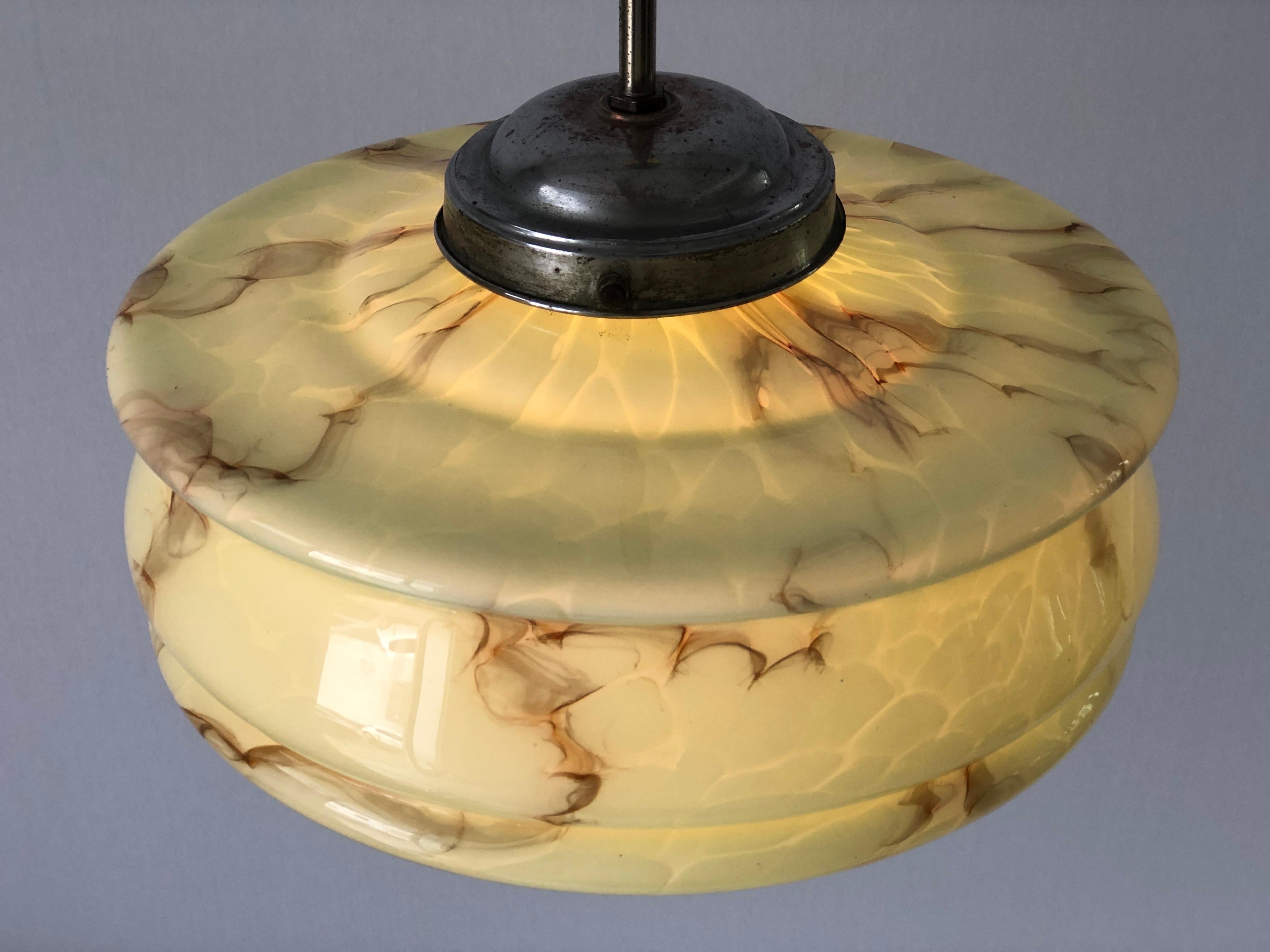 Art Deco Green Glass Ceiling Lamp by VEB Leuchten, 1940s, Germany For Sale 2