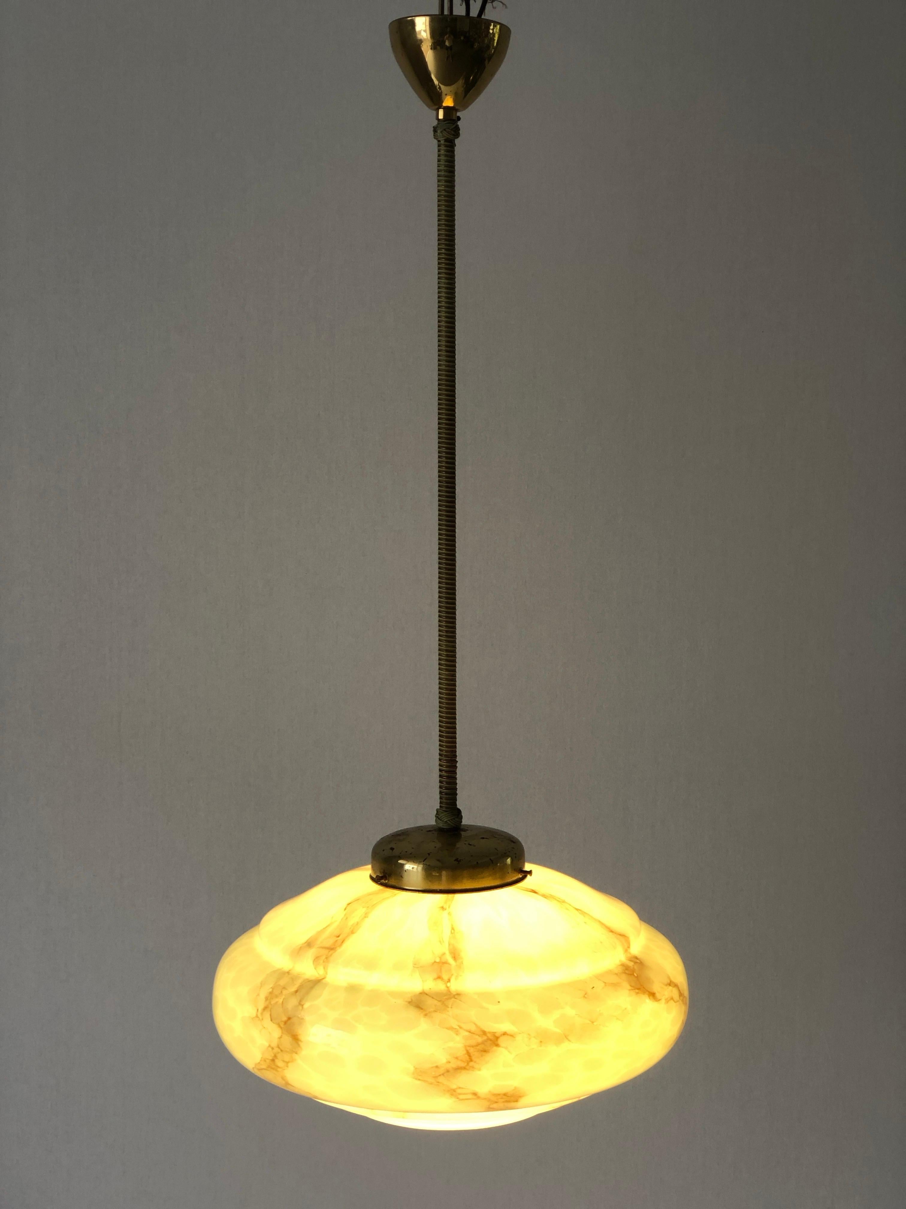 Art Deco Green Glass Ceiling Lamp by VEB Leuchten, 1940s, Germany For Sale 3