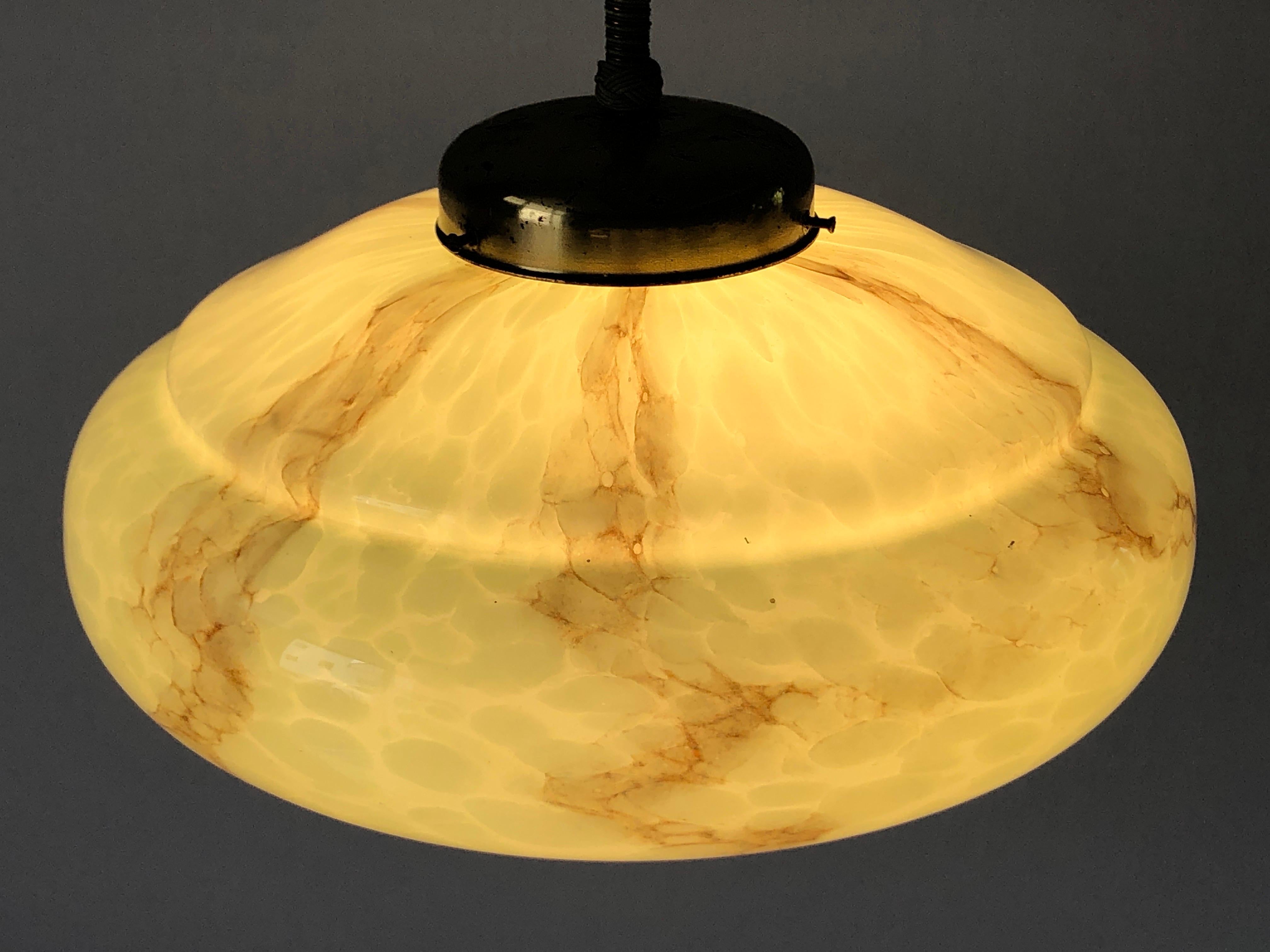 Art Deco Green Glass Ceiling Lamp by VEB Leuchten, 1940s, Germany For Sale 4
