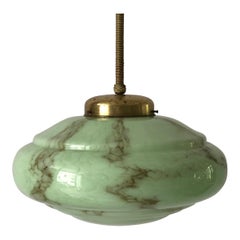 Art Deco Green Glass Ceiling Lamp by VEB Leuchten, 1940s, Germany