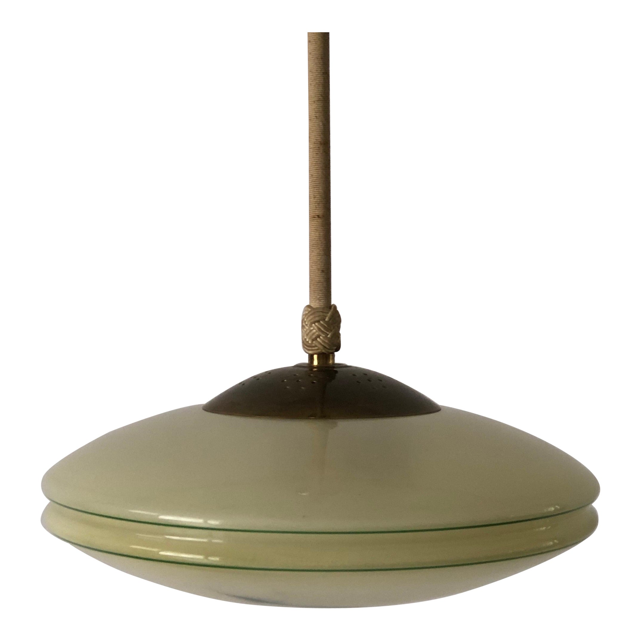 Art Deco Green Glass Ceiling Lamp by VEB Leuchten, 1940s, Germany