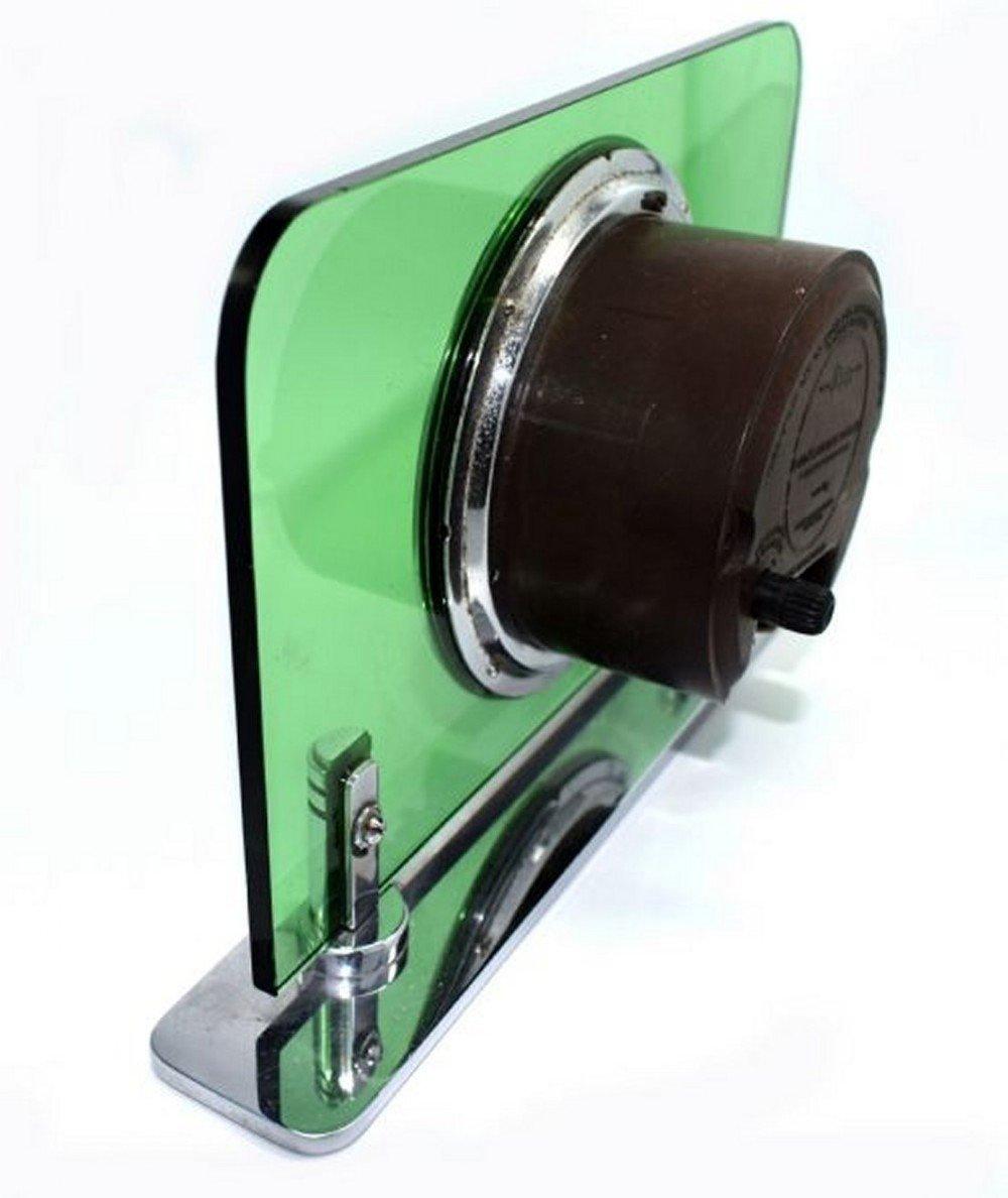 Art Deco Green Glass & Chrome Electric Clock by Smiths, circa 1930 6