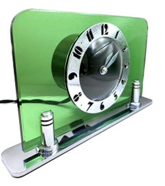 Art Deco Green Glass & Chrome Electric Clock by Smiths, circa 1930