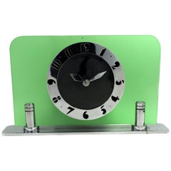 Art Deco Green Glass & Chrome Electric Clock by Smiths, circa 1930