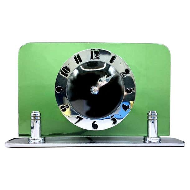 Art Deco Green Glass and Chrome Electric Clock by Smiths, circa 1930 ...
