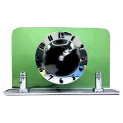 Art Deco Green Glass & Chrome Electric Clock by Smiths, circa 1930