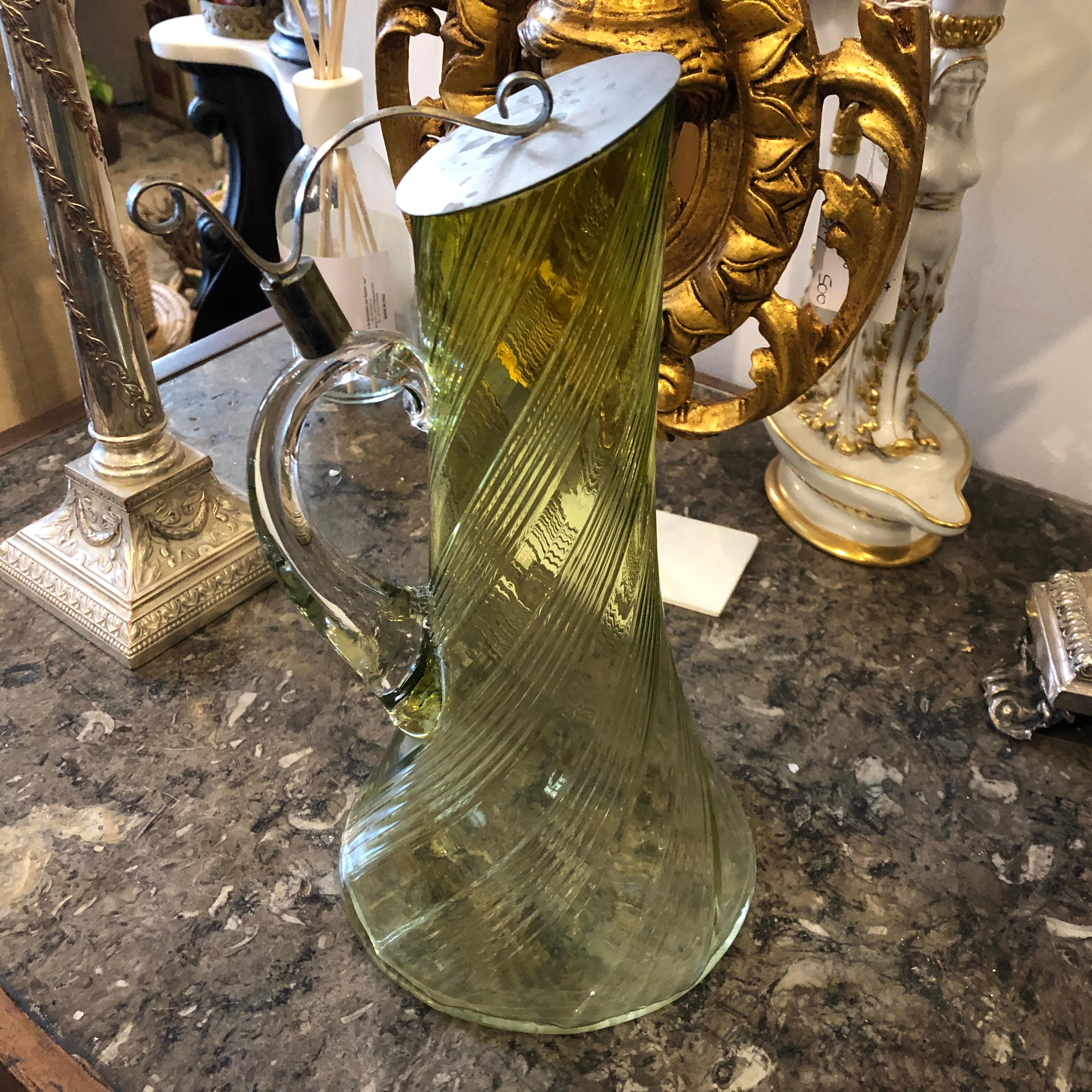 Art Deco Green Glass Italian Jug, circa 1930 7