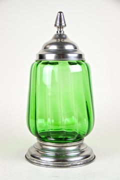 Art Deco Green Glass Jar/ Punch Bowl with Lid, Austria, circa 1920