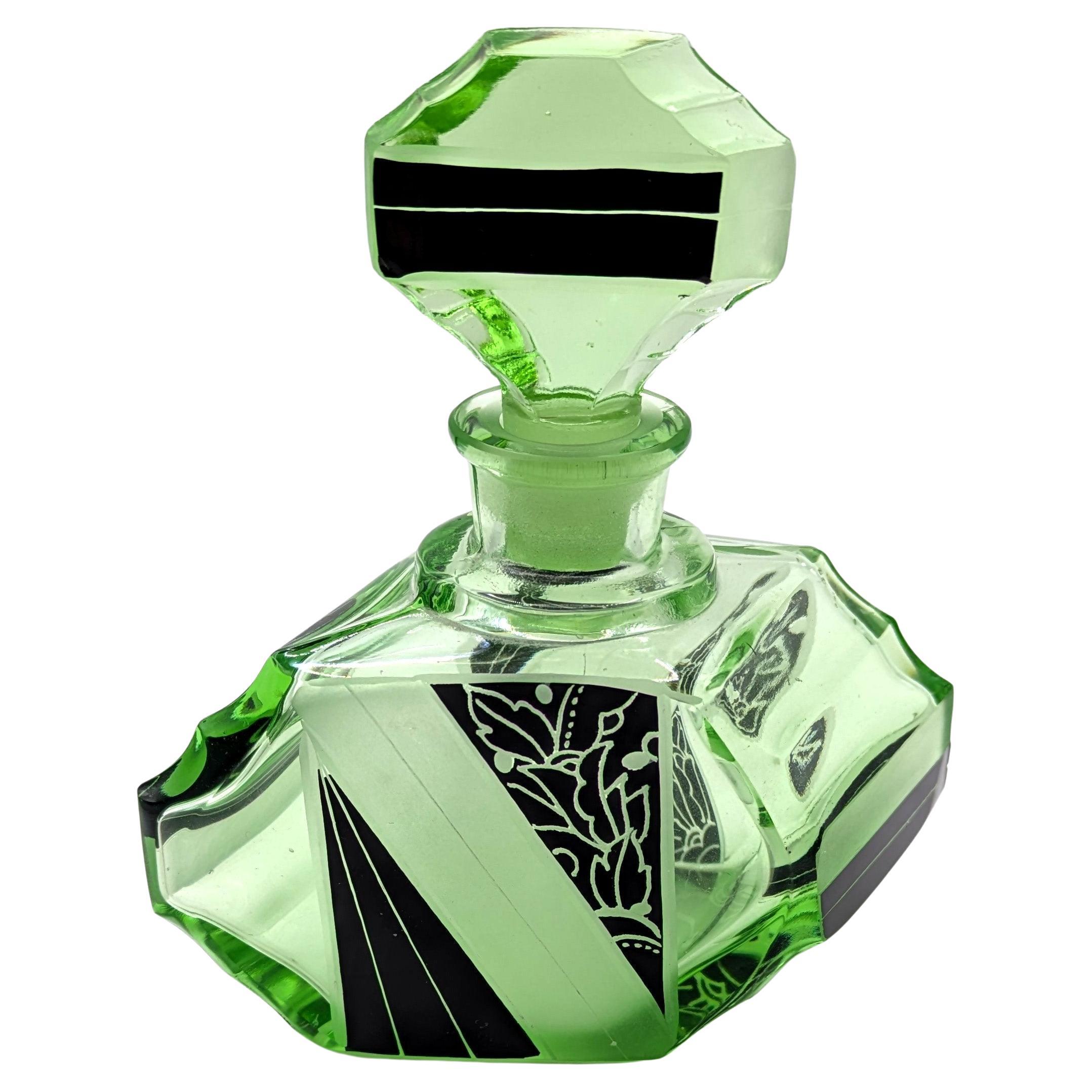 Art Deco Green Glass Perfume Bottle by Karl Palda, circa 1930