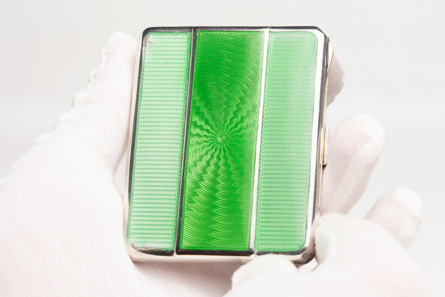 Art Deco Green Guilloche Enamel Cigarette Case by Mappin & Webb 6