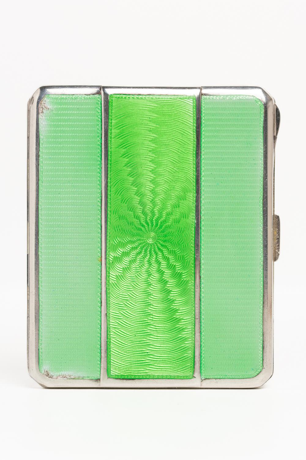 Women's or Men's Art Deco Green Guilloche Enamel Cigarette Case by Mappin & Webb