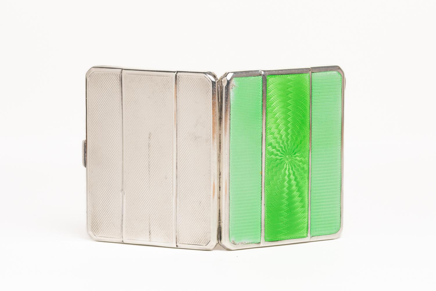 Art Deco Green Guilloche Enamel Cigarette Case by Mappin & Webb 2