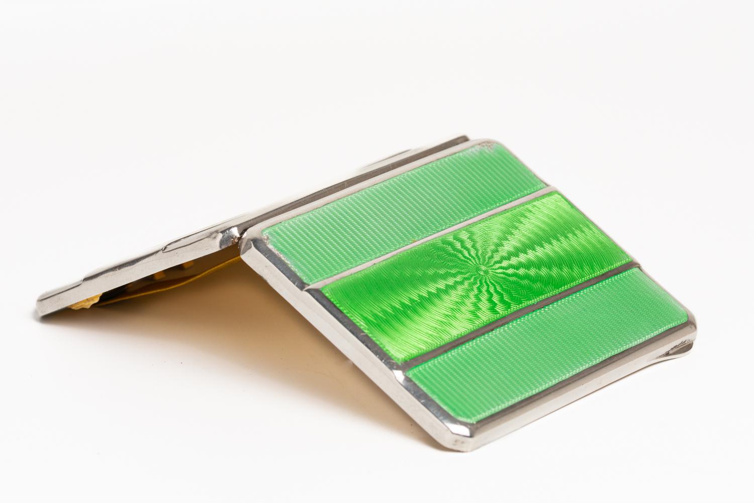 Art Deco Green Guilloche Enamel Cigarette Case by Mappin & Webb 5