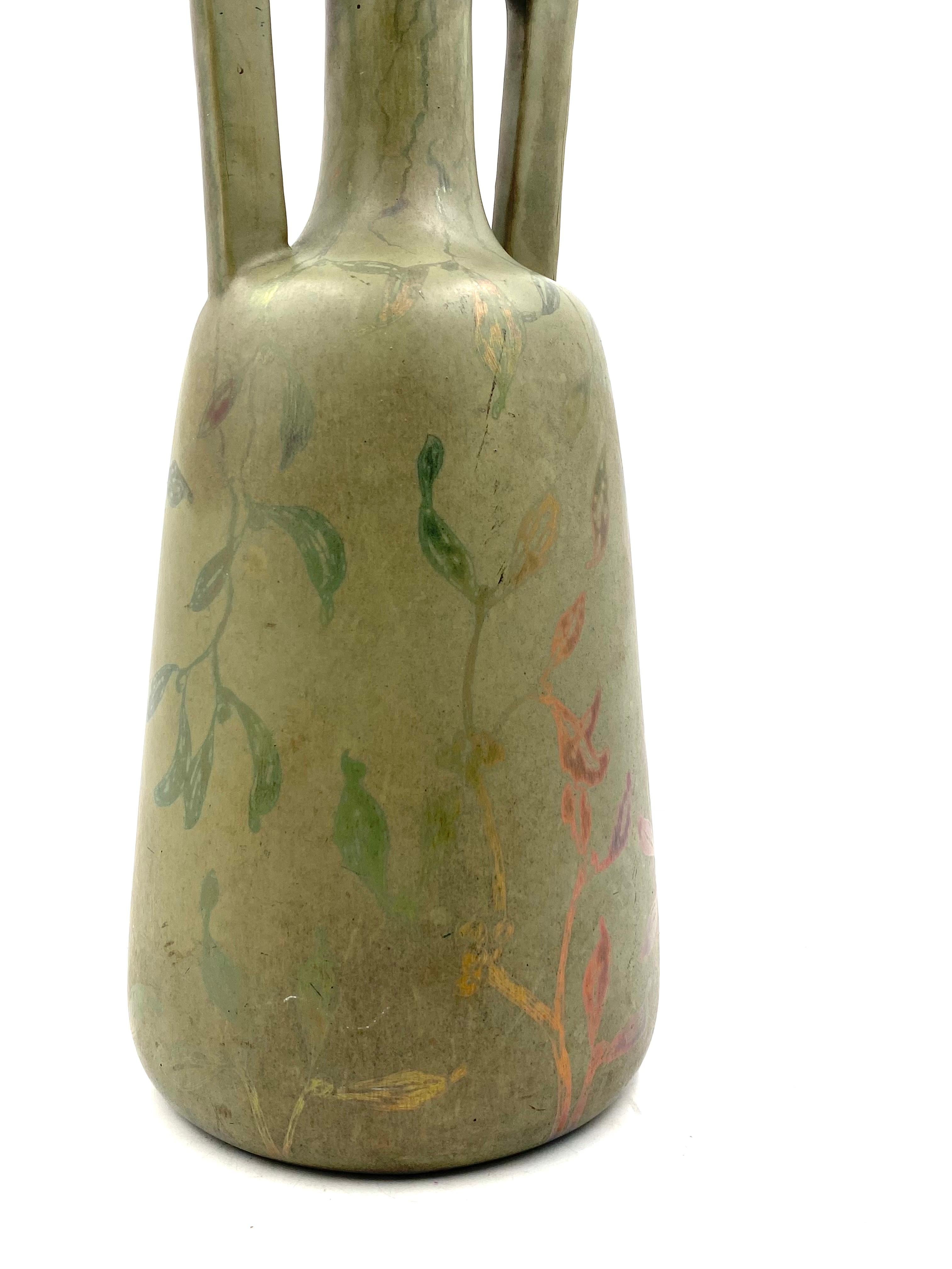 Art Deco green iridescent vase, Montieres France 1930s For Sale 4