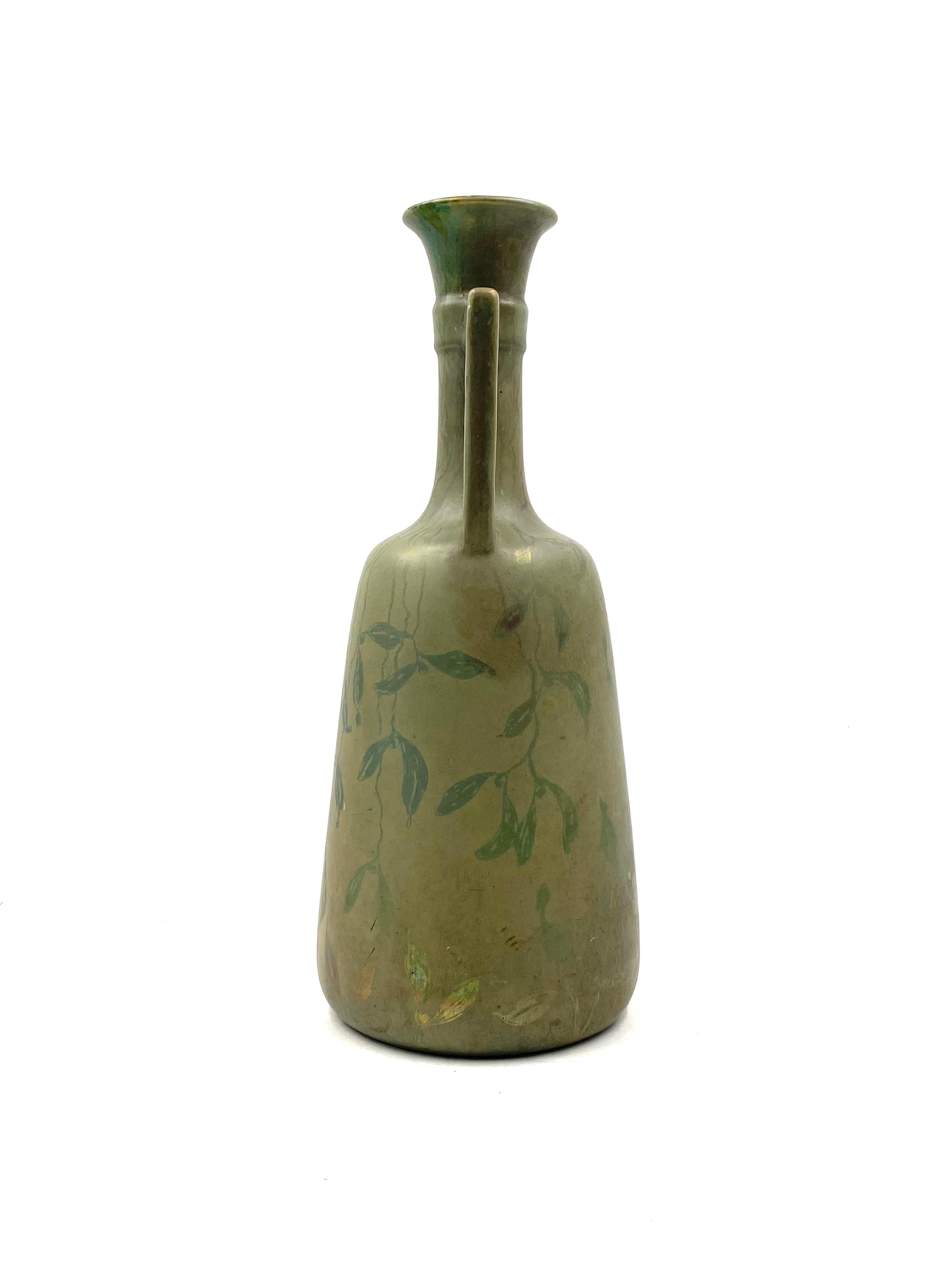 Art Deco green iridescent vase, Montieres France 1930s For Sale 5
