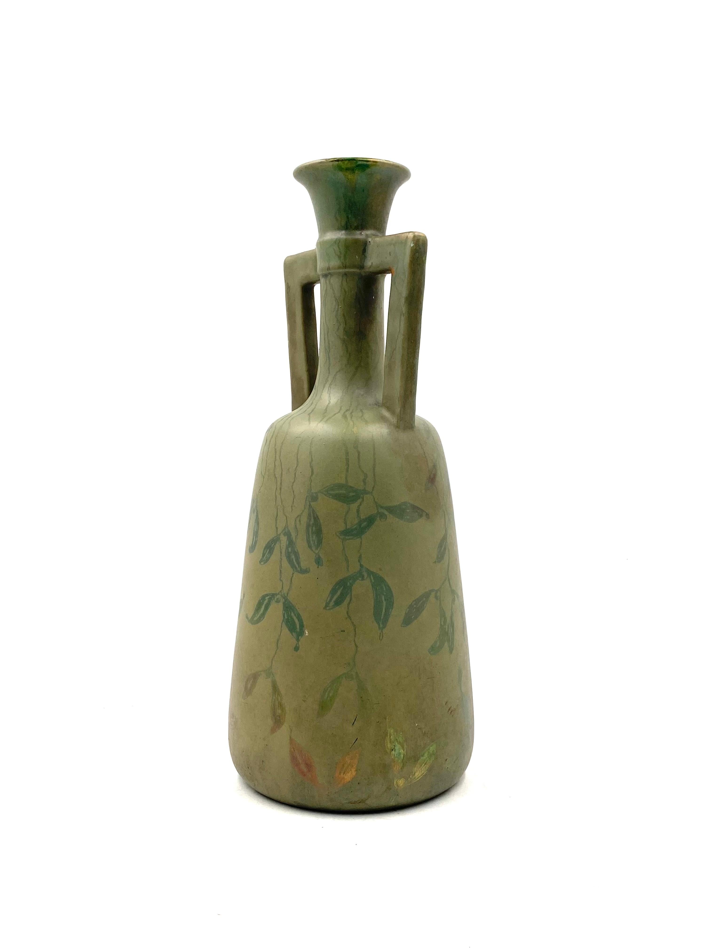 Vase Art Déco vert irisé, Montieres France années 1930 en vente 5