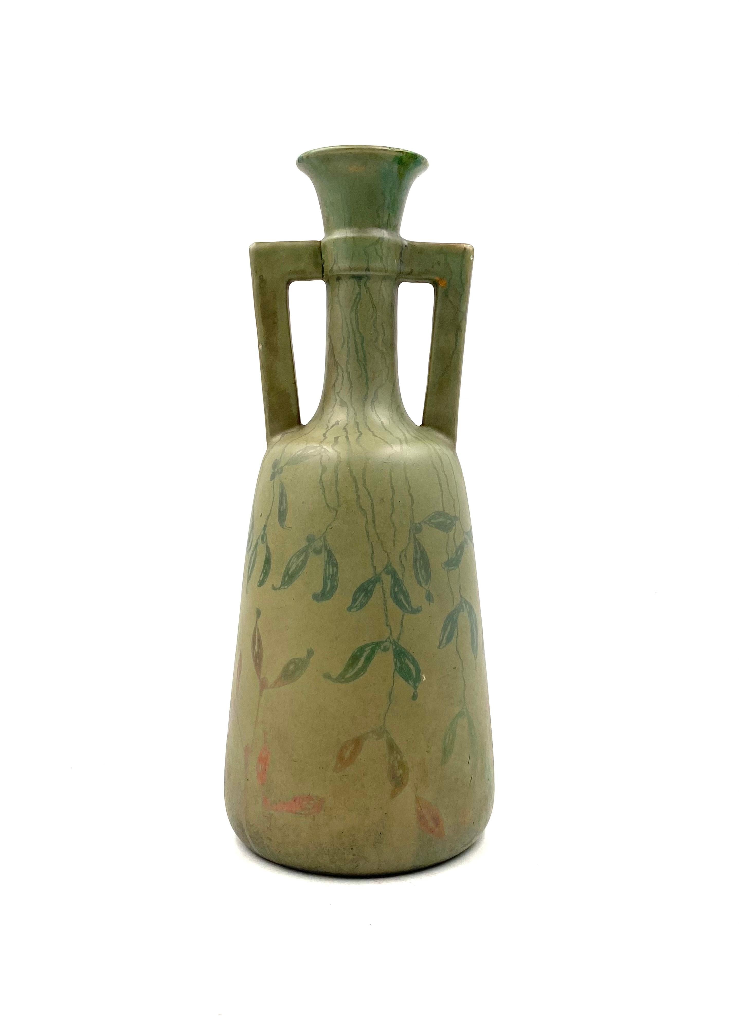 Vase Art Déco vert irisé, Montieres France années 1930 en vente 6