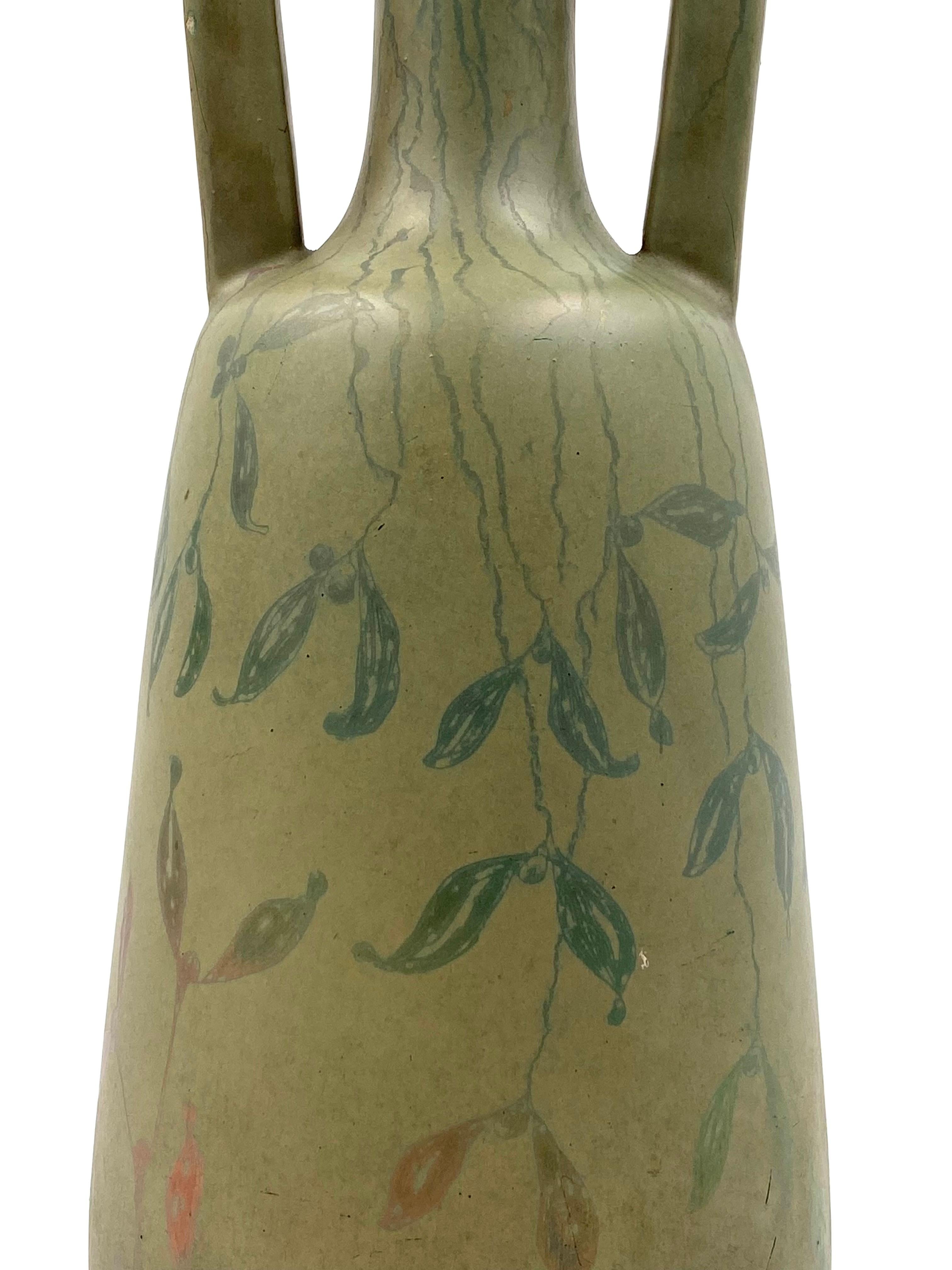 Art Deco green iridescent vase, Montieres France 1930s For Sale 8