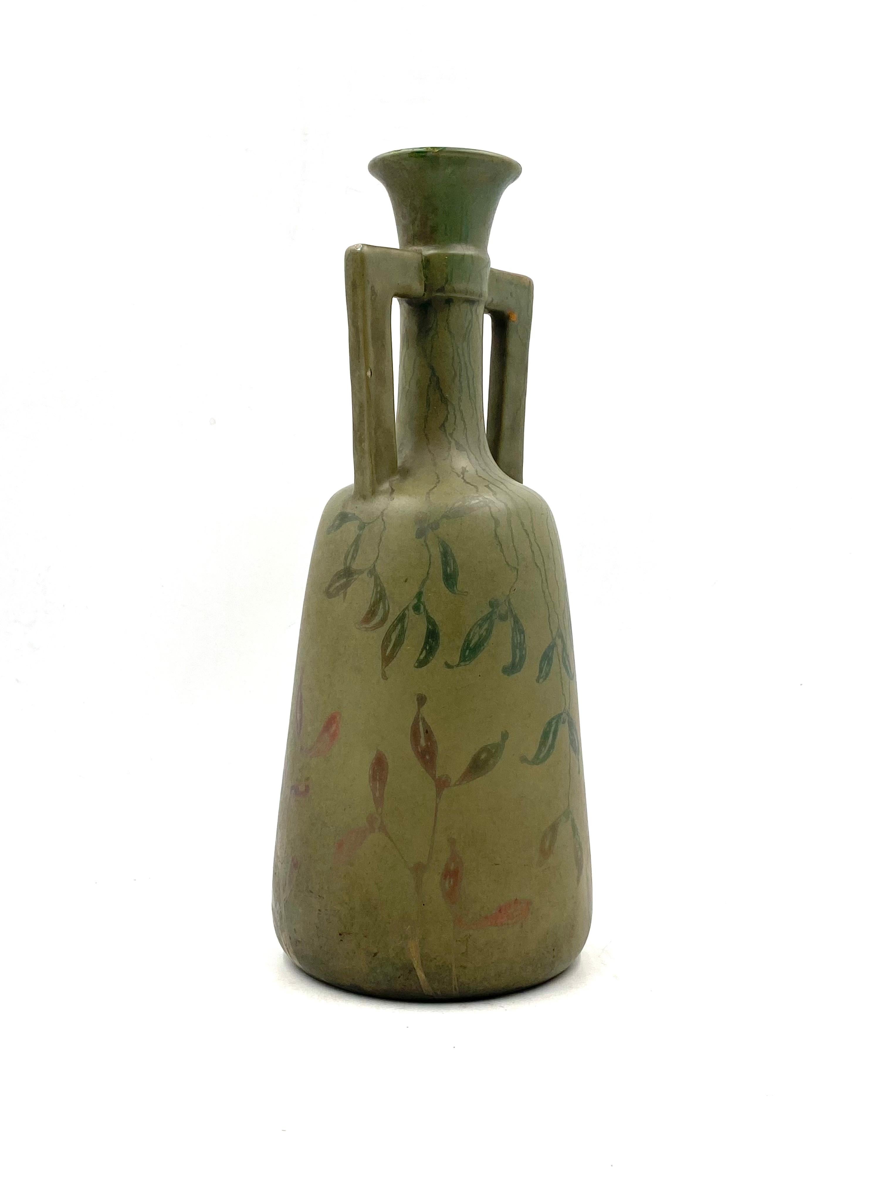 Vase Art Déco vert irisé, Montieres France années 1930 en vente 8
