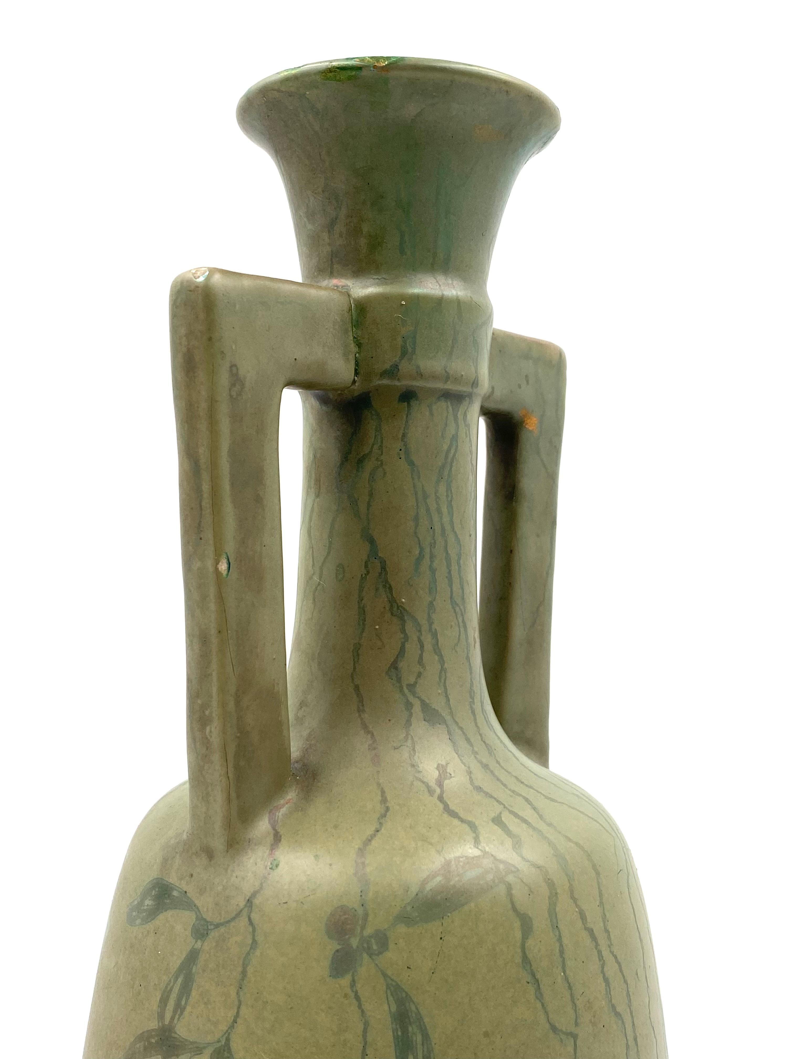 Art Deco green iridescent vase, Montieres France 1930s For Sale 10