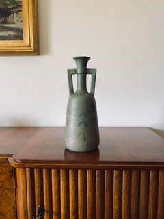 Art Deco green iridescent vase, Montieres France 1930s