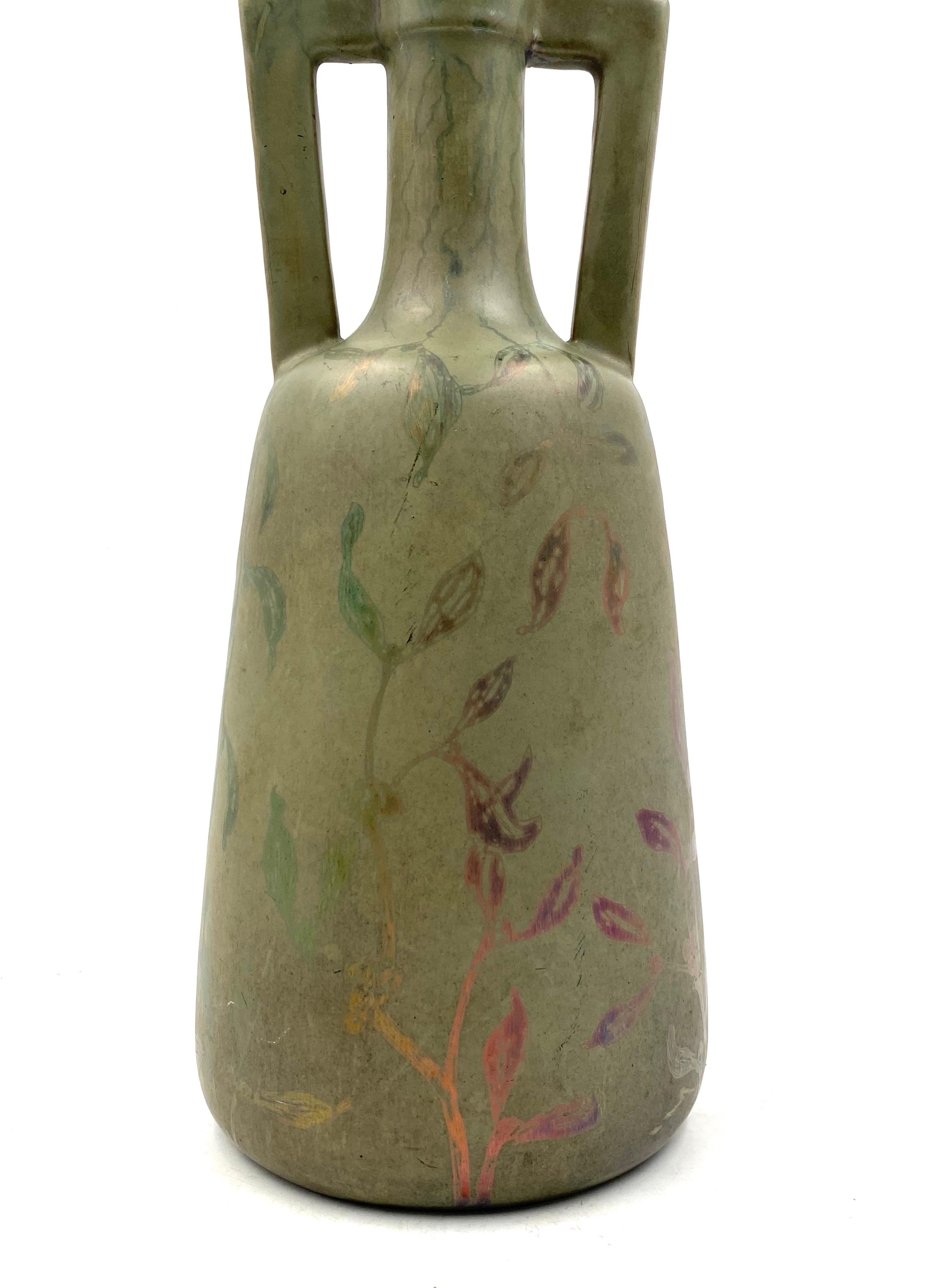 Art Deco green iridescent vase, Montieres France 1930s For Sale 3