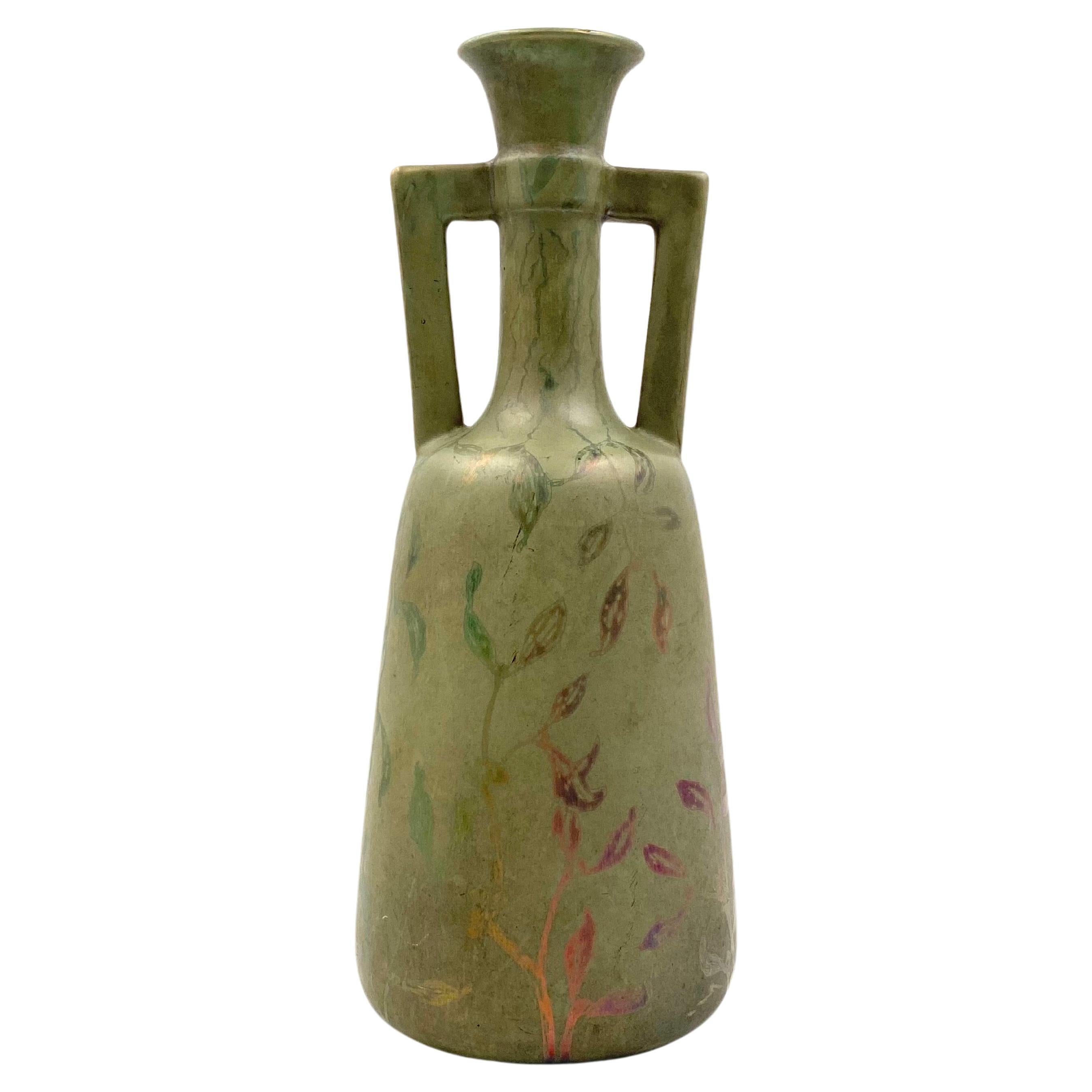 Vase Art Déco vert irisé, Montieres France années 1930 en vente
