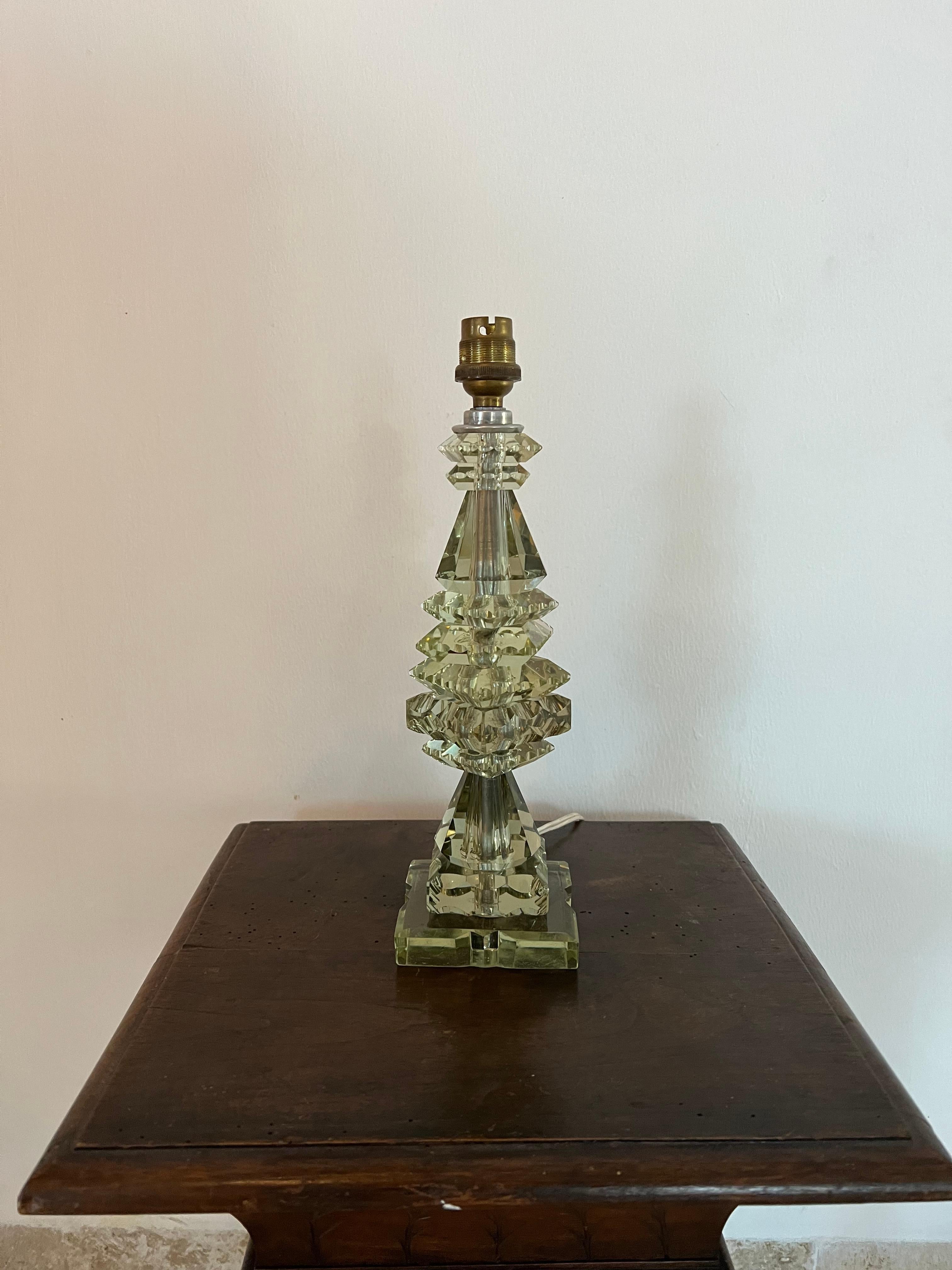French Art Deco Green Lamp ITSO Baccarat and Jacques Adnet, France circa 1940 For Sale