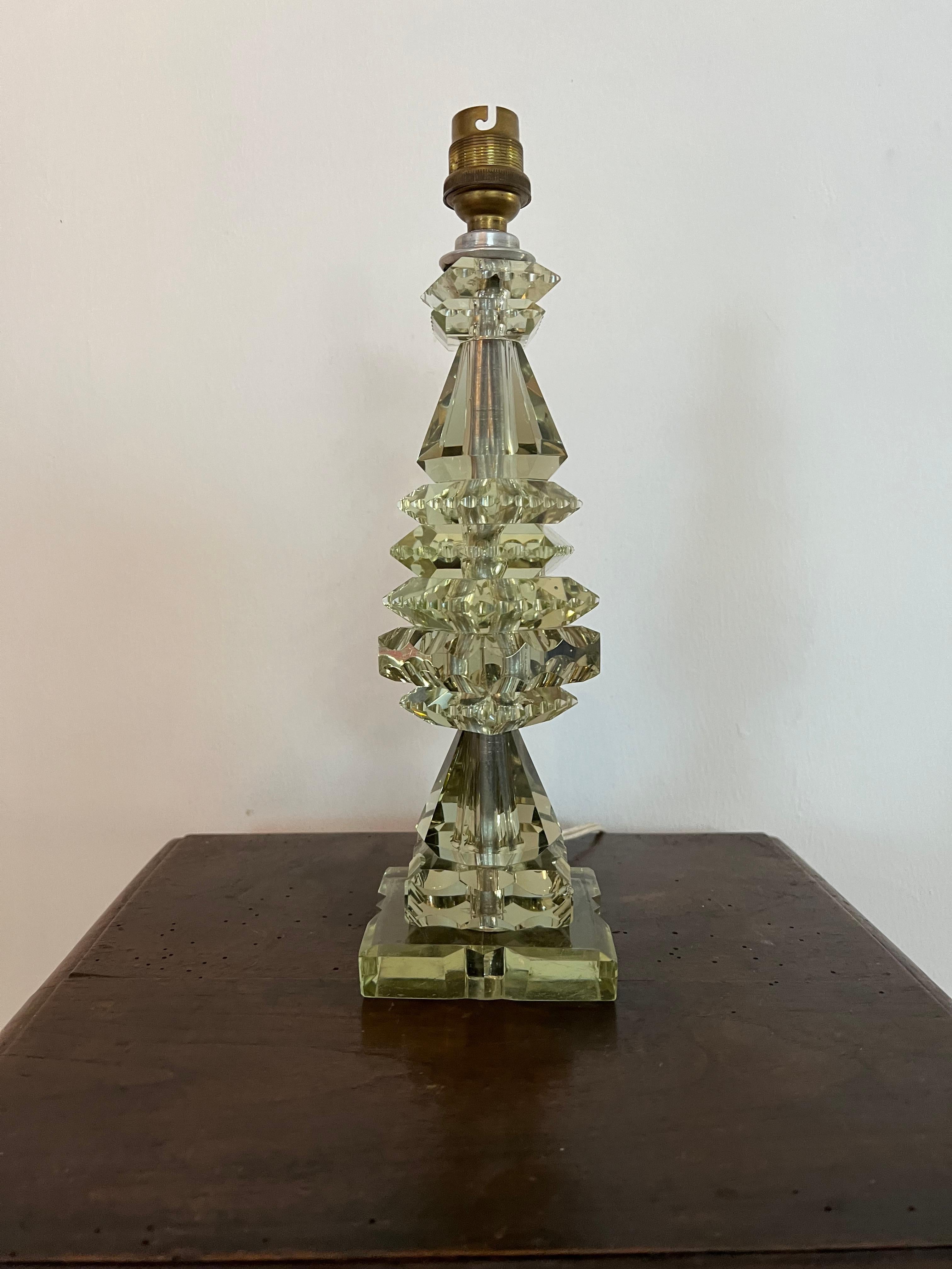 Hand-Crafted Art Deco Green Lamp ITSO Baccarat and Jacques Adnet, France circa 1940 For Sale
