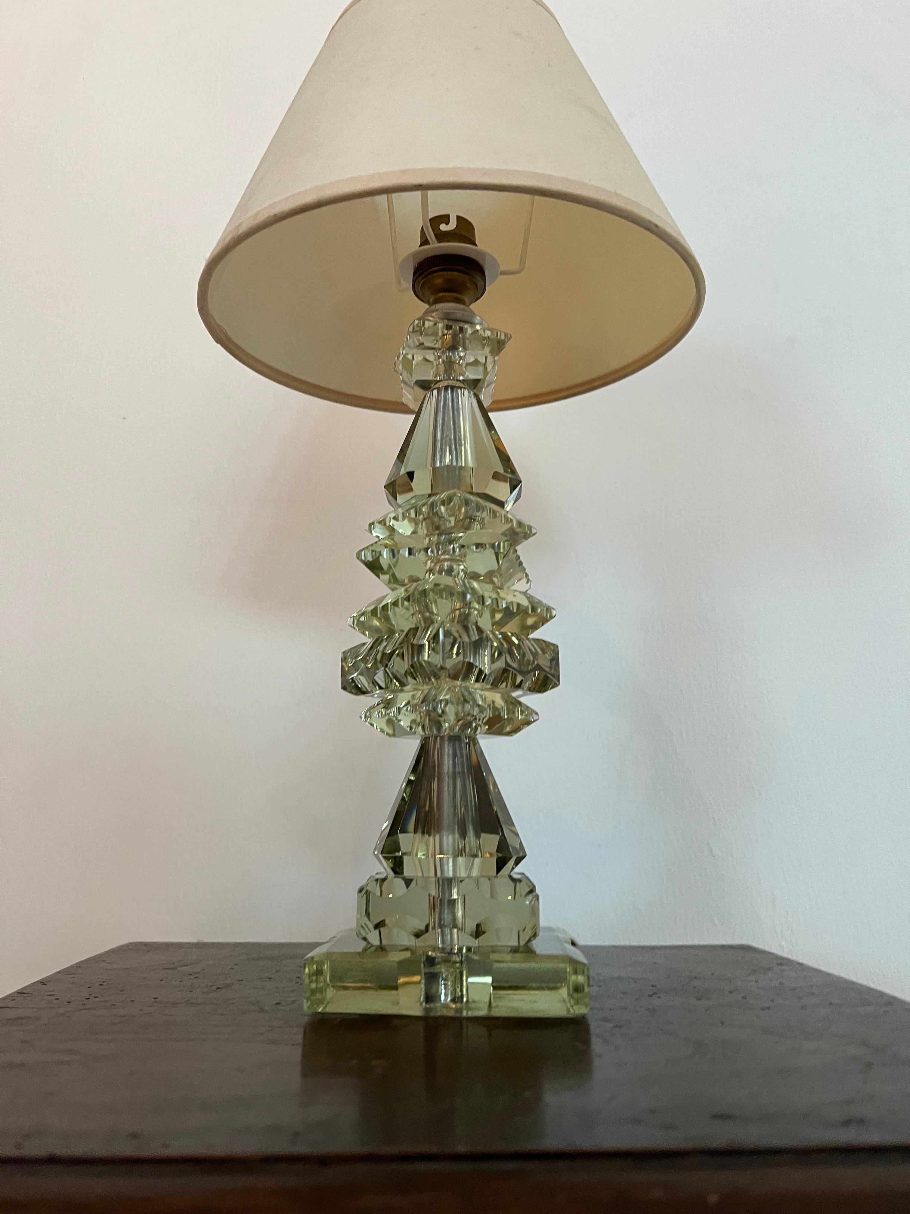 20th Century Art Deco Green Lamp ITSO Baccarat and Jacques Adnet, France circa 1940 For Sale