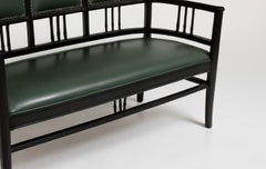 Art Deco Sage Green Leather Black Lacquer Canapé Sofa, 1940